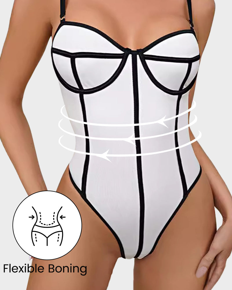 Chic Snatched Fit Contrast Trim Low Back Bodysuit