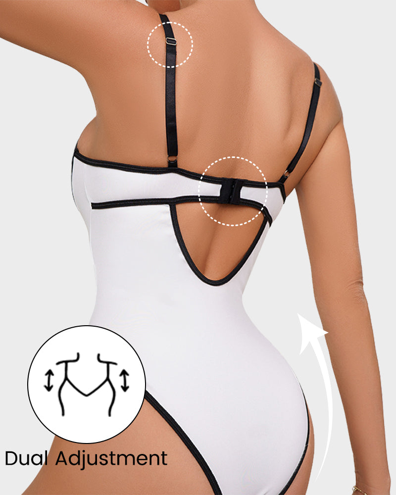 Chic Snatched Fit Contrast Trim Low Back Bodysuit