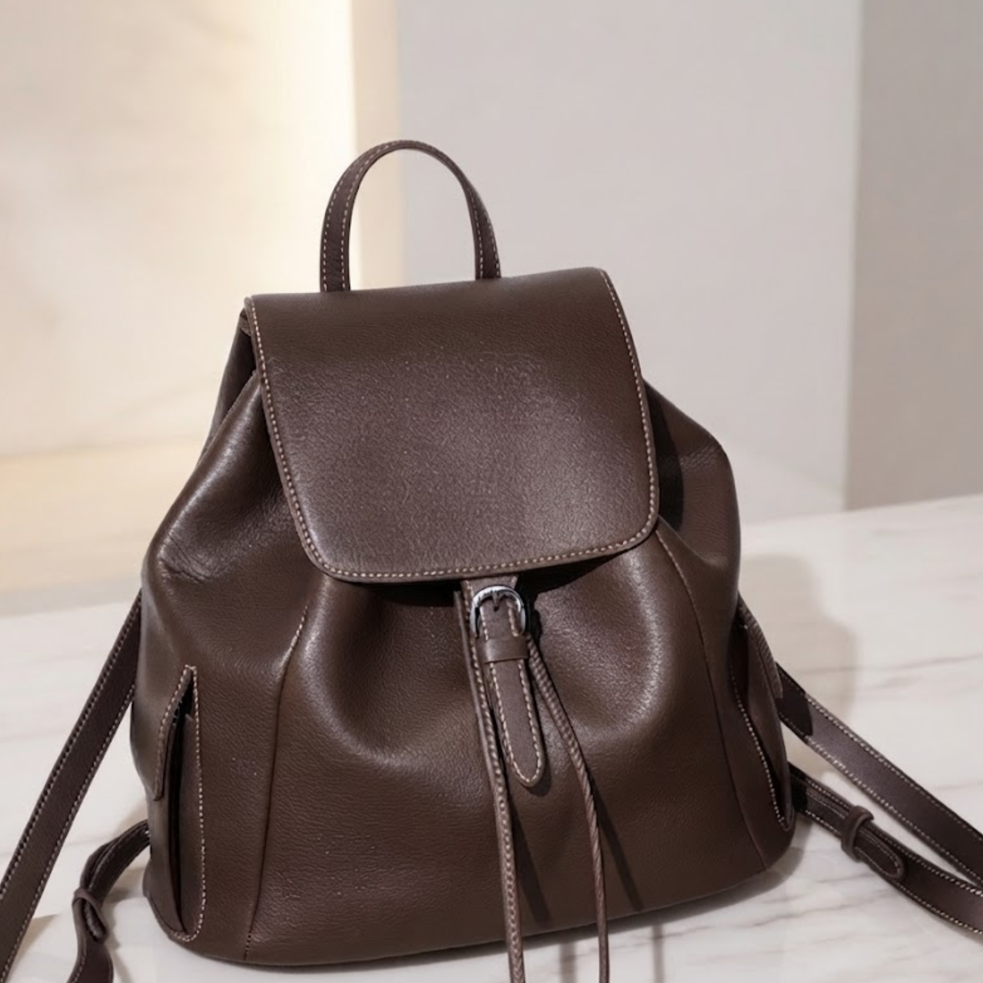 Justinia Leather Drawstring Backpack
