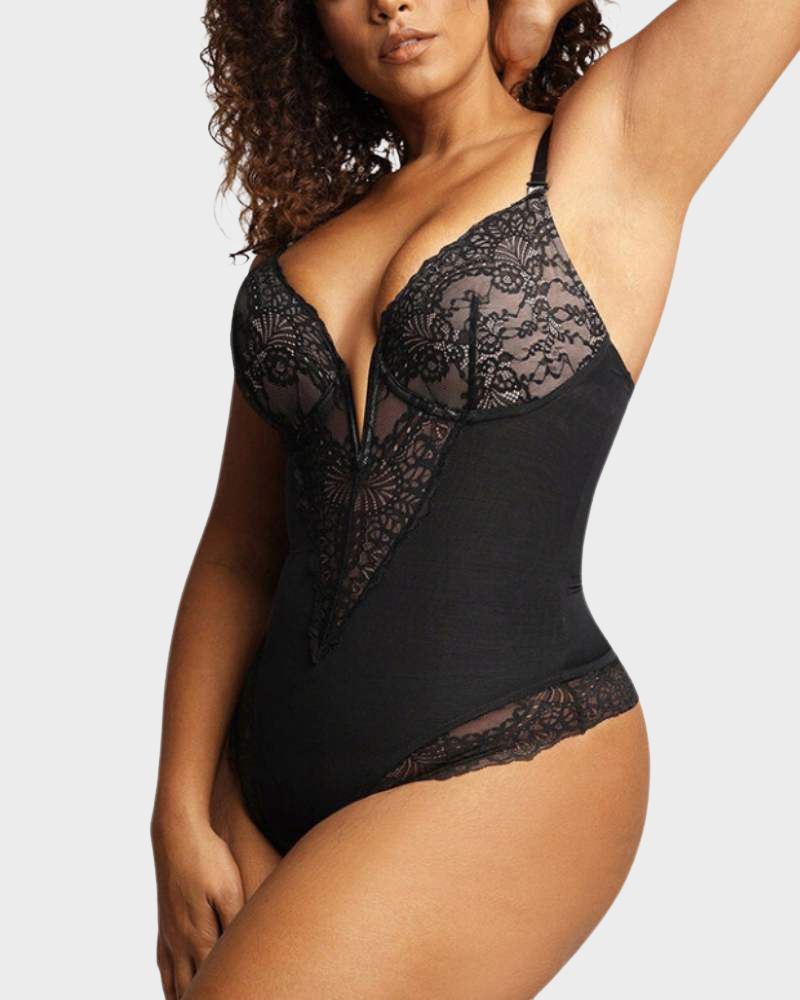 Elegant Lace Deep V-Neck Bodysuit