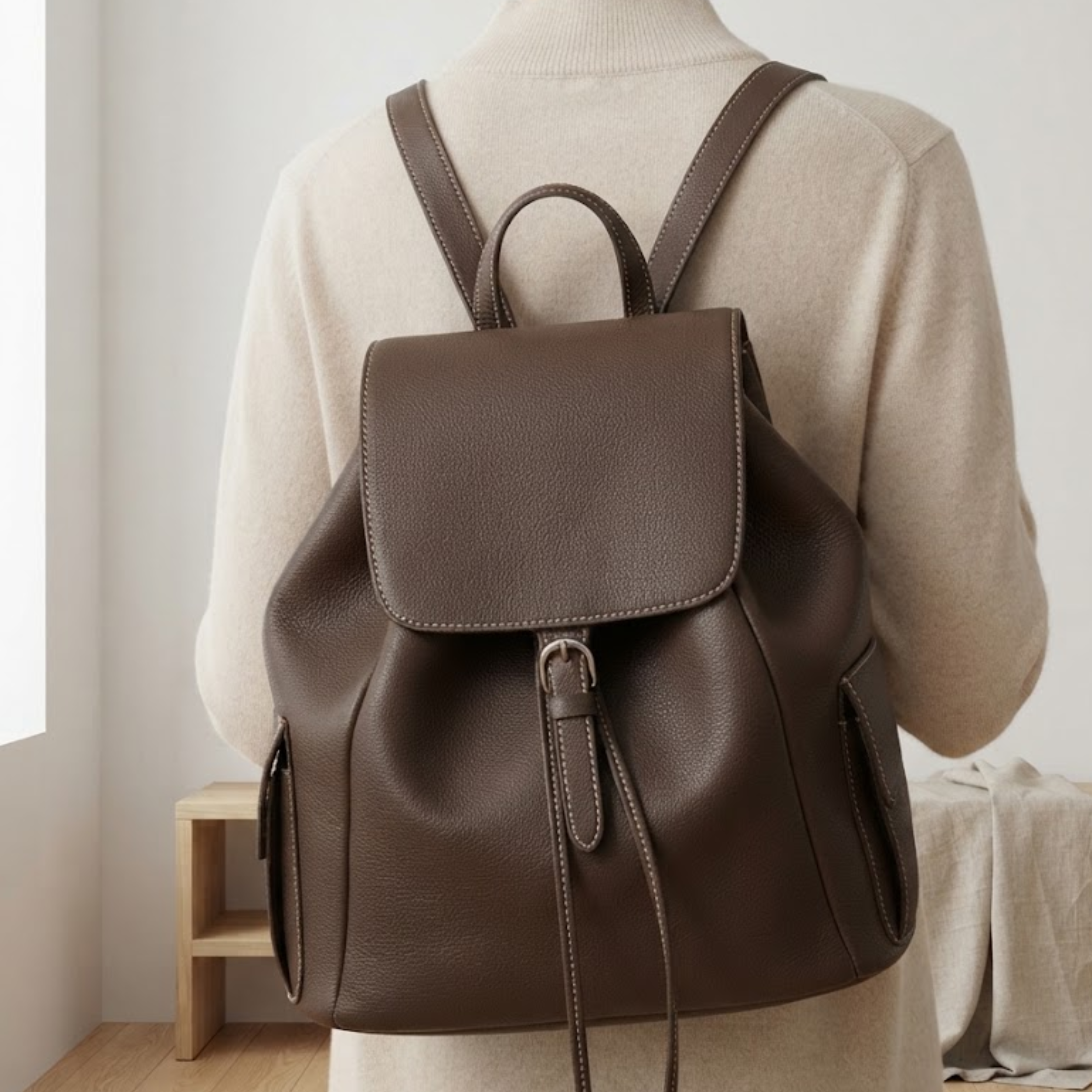 Justinia Leather Drawstring Backpack