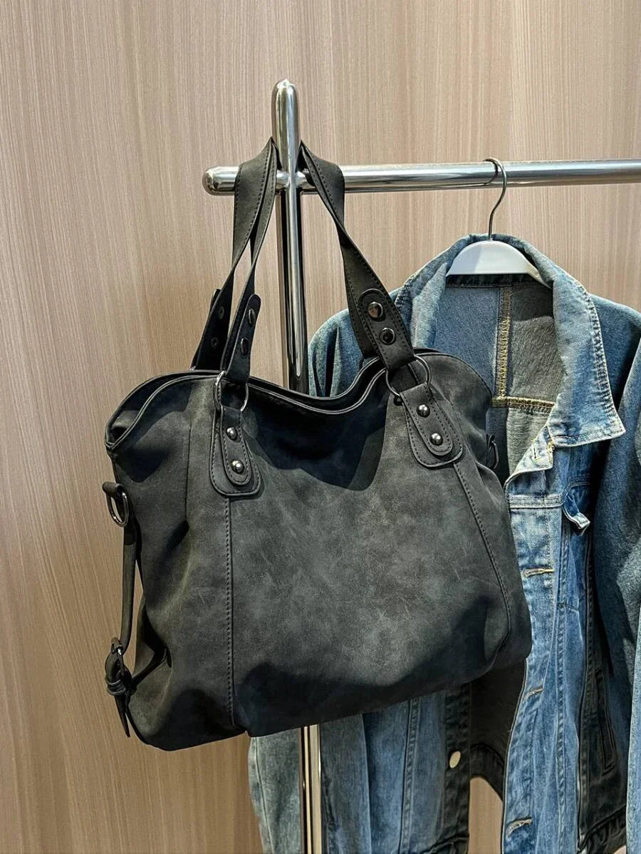 Velvet Voyage Vintage Vegan Suede-Style Crossbody Tote