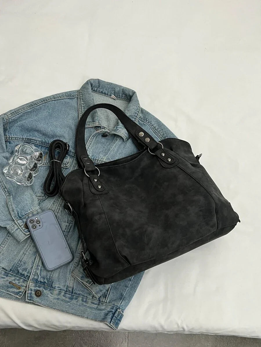 Velvet Voyage Vintage Vegan Suede-Style Crossbody Tote