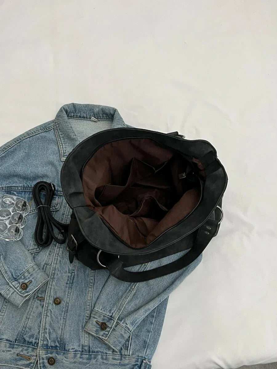 Velvet Voyage Vintage Vegan Suede-Style Crossbody Tote