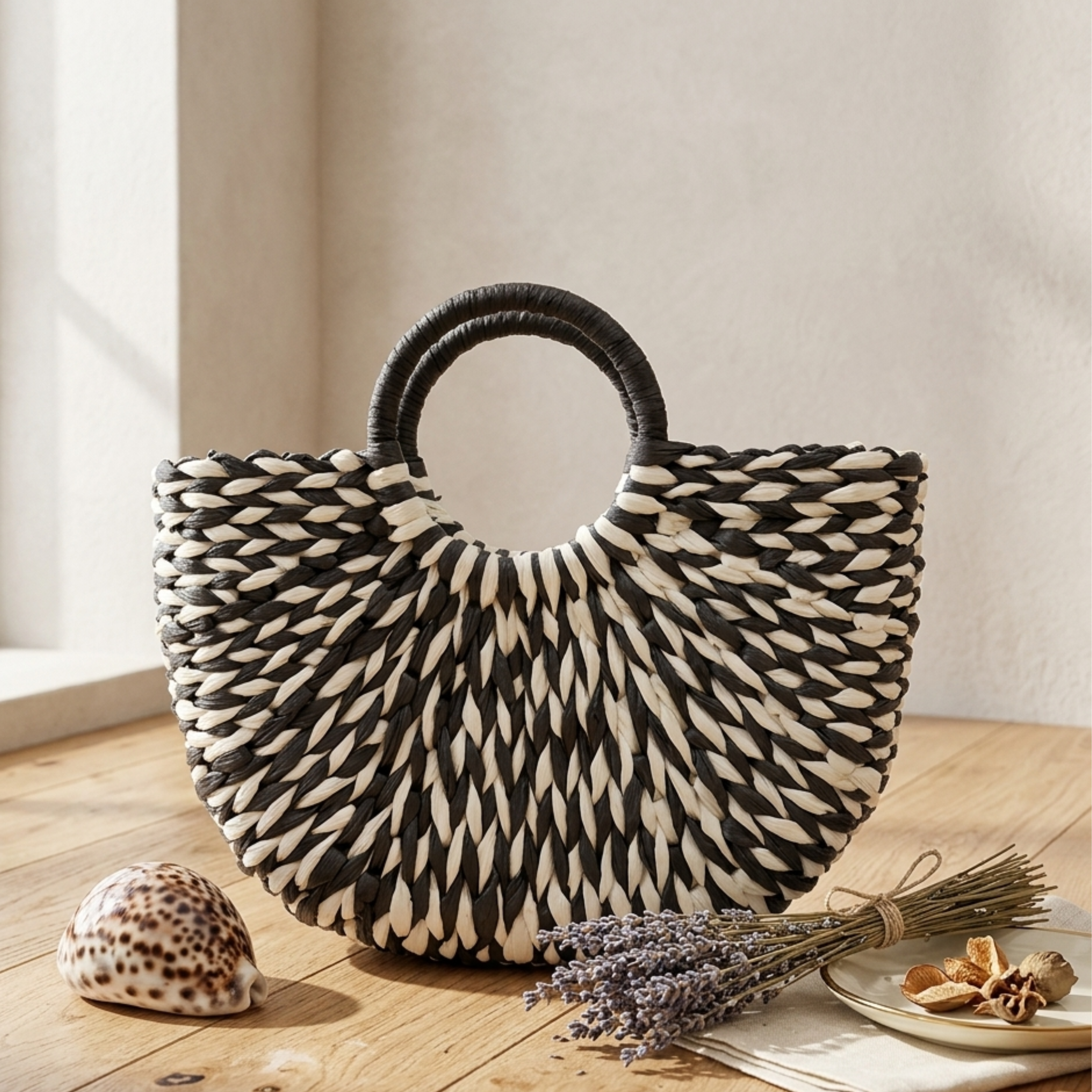 Bohemian Half-Round Woven Handbag - Sustainable Bag