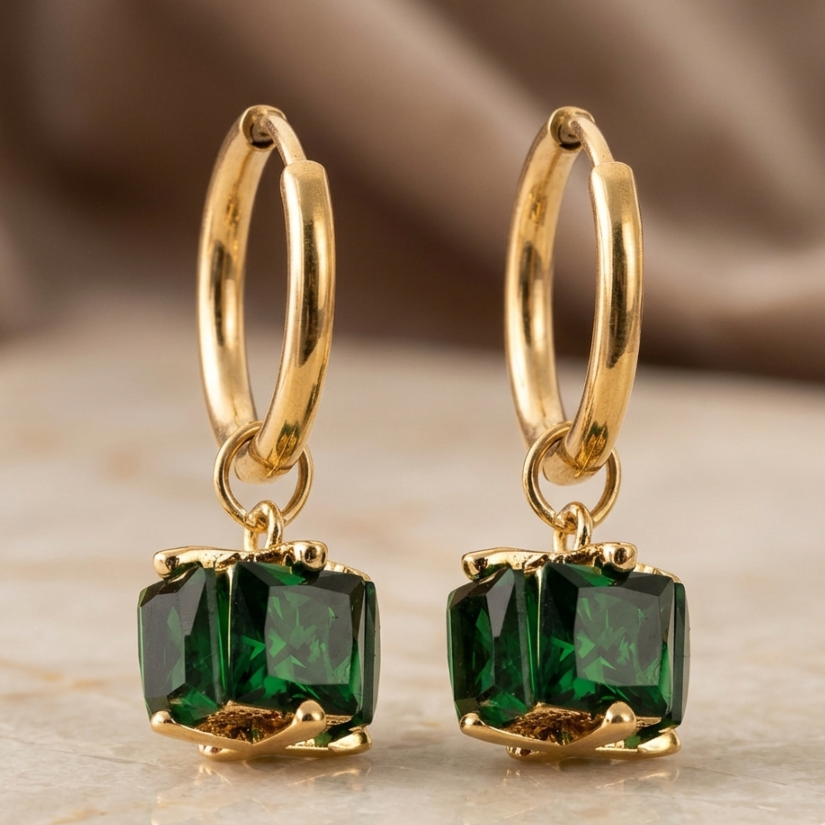 Ovelia Emerald Dangle Hoops