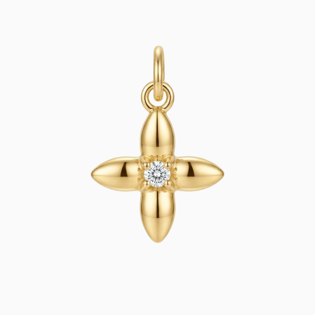 Charms - Gold Flower with White Gem Center Pendant