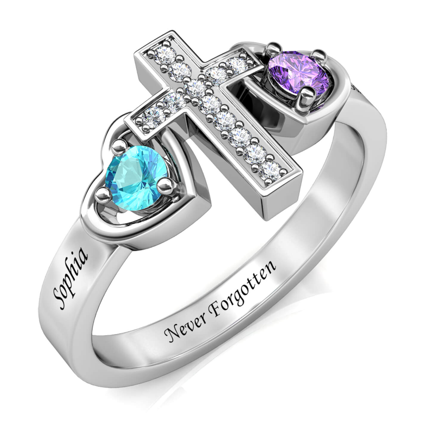 Custom Engraved 925 Sterling Silver Ring with Zircon Stones – Personalized Jewelry for Women