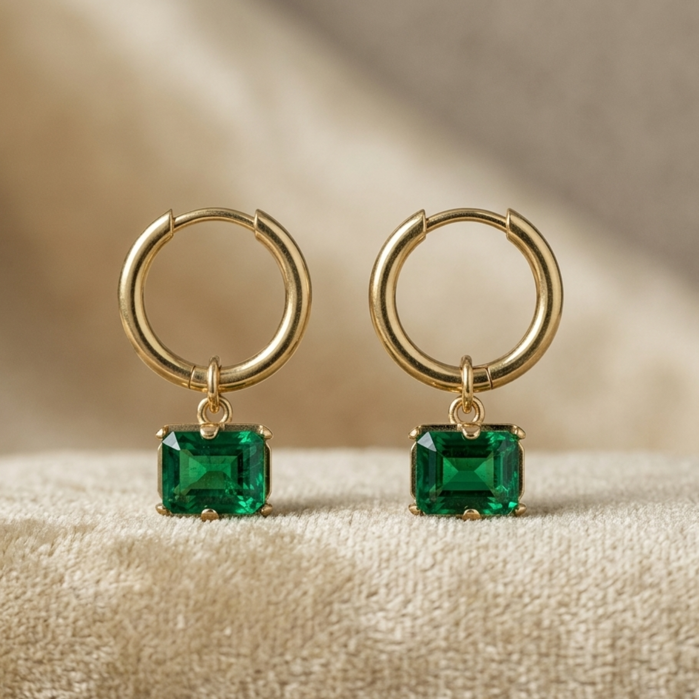 Ovelia Emerald Dangle Hoops