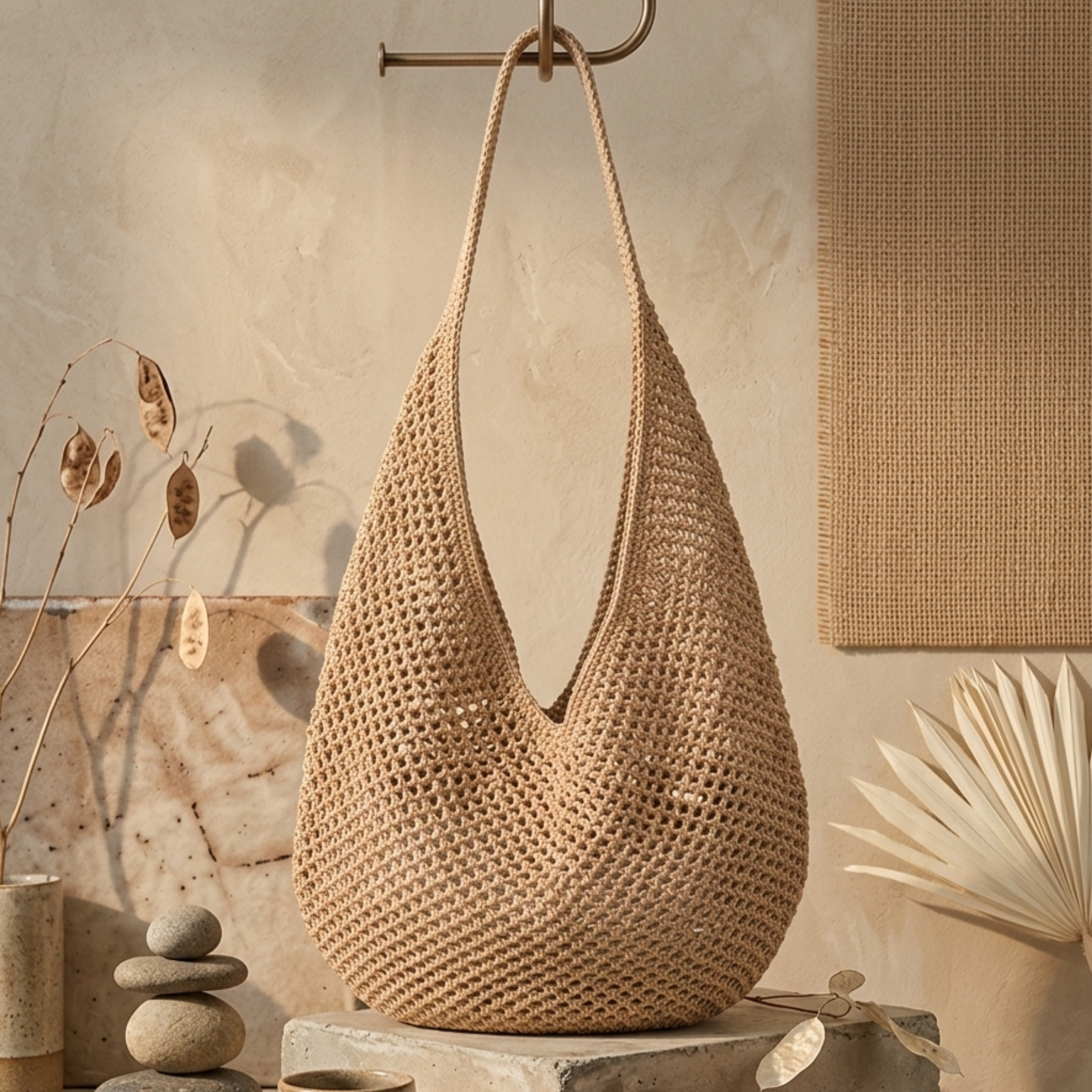 Bare Bloom Hollow-Out Knitted Tote Bag – Sustainable Bag