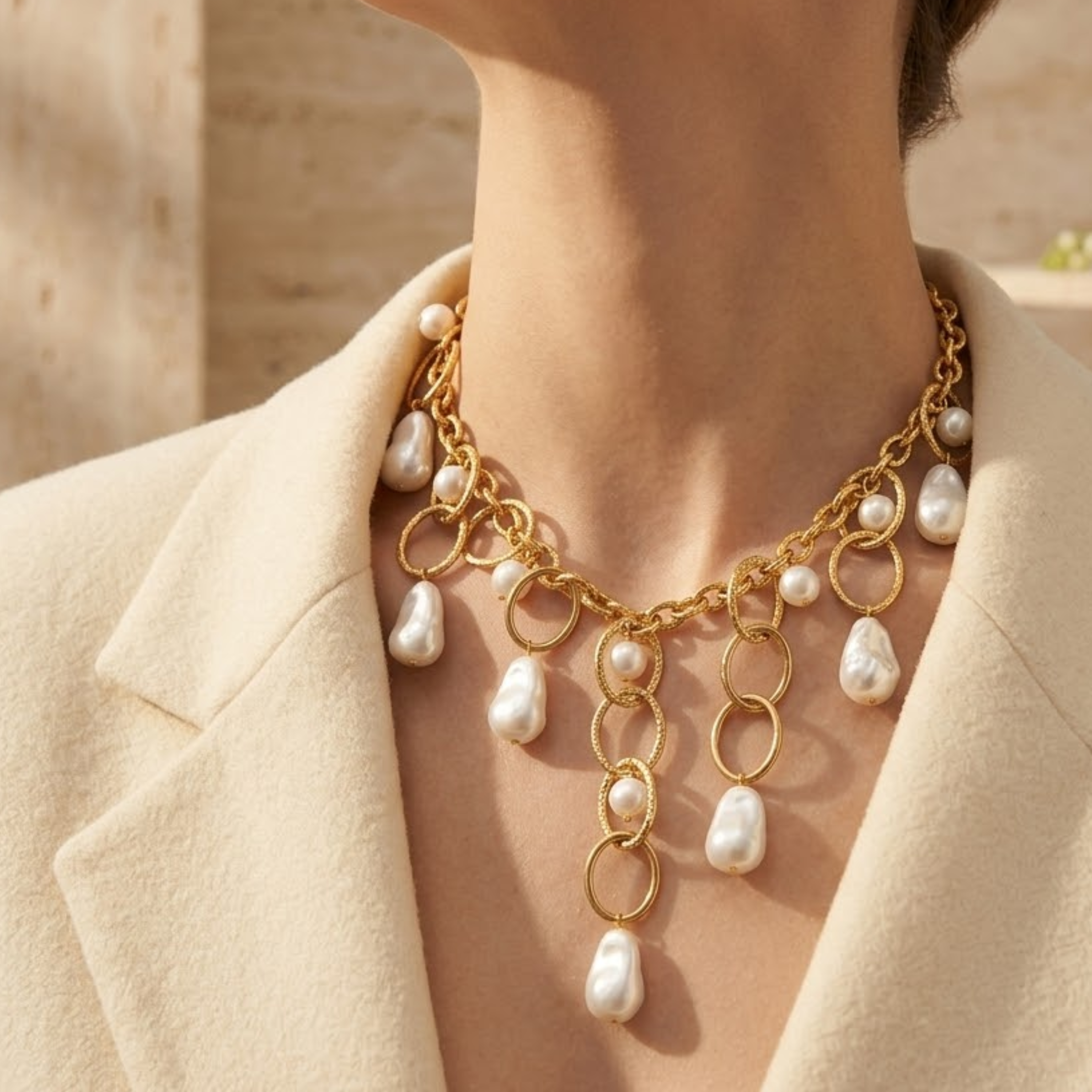 Selene Baroque Pearl Chain Necklace