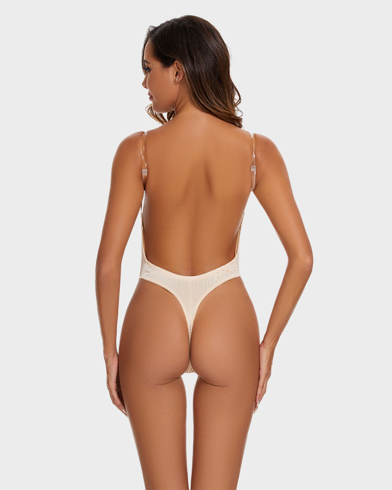 Elegant Allure Strapless U-Plunge Thong Bodysuit