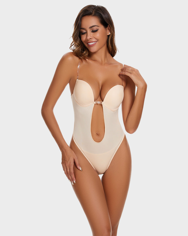 Elegant Allure Strapless U-Plunge Thong Bodysuit