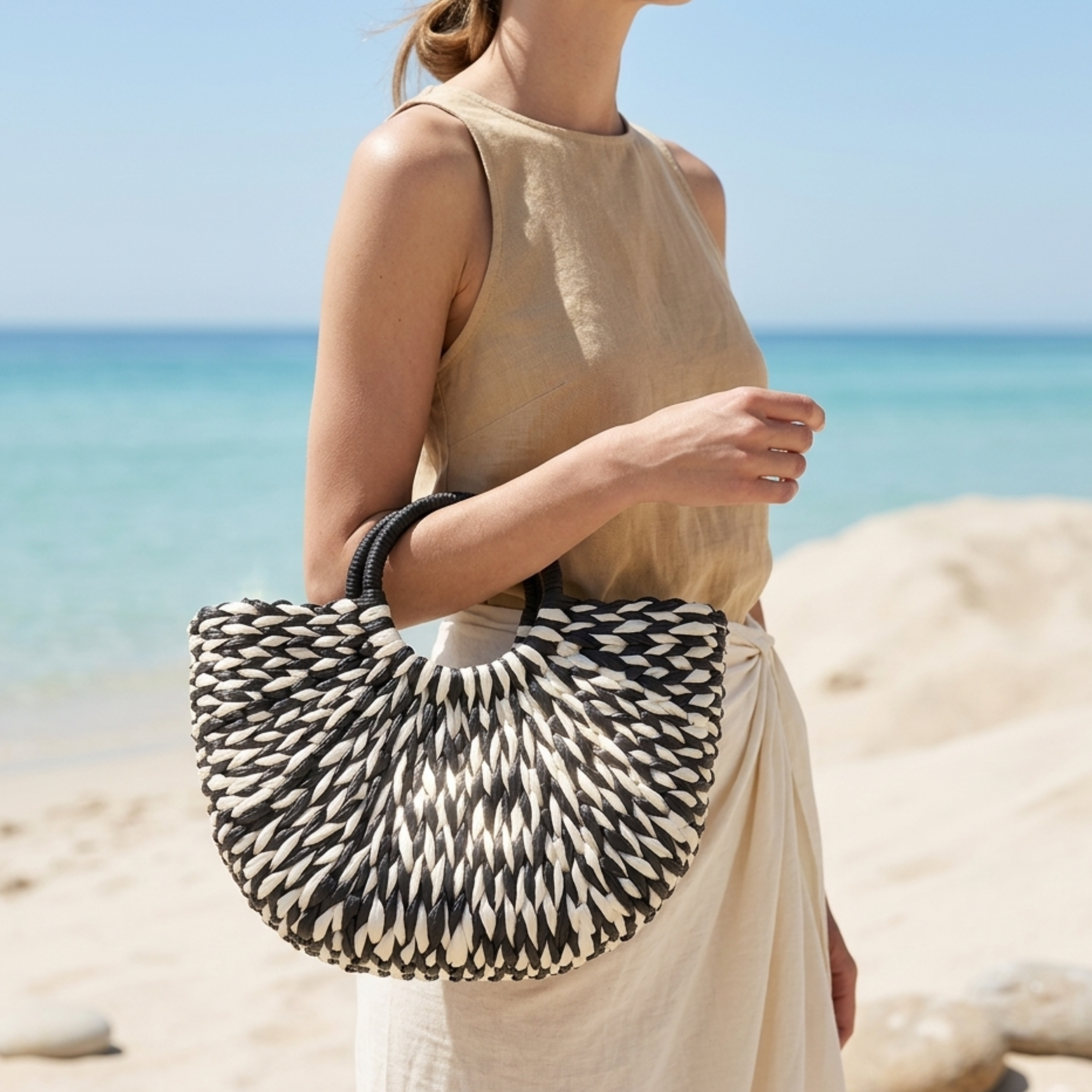 Bohemian Half-Round Woven Handbag - Sustainable Bag