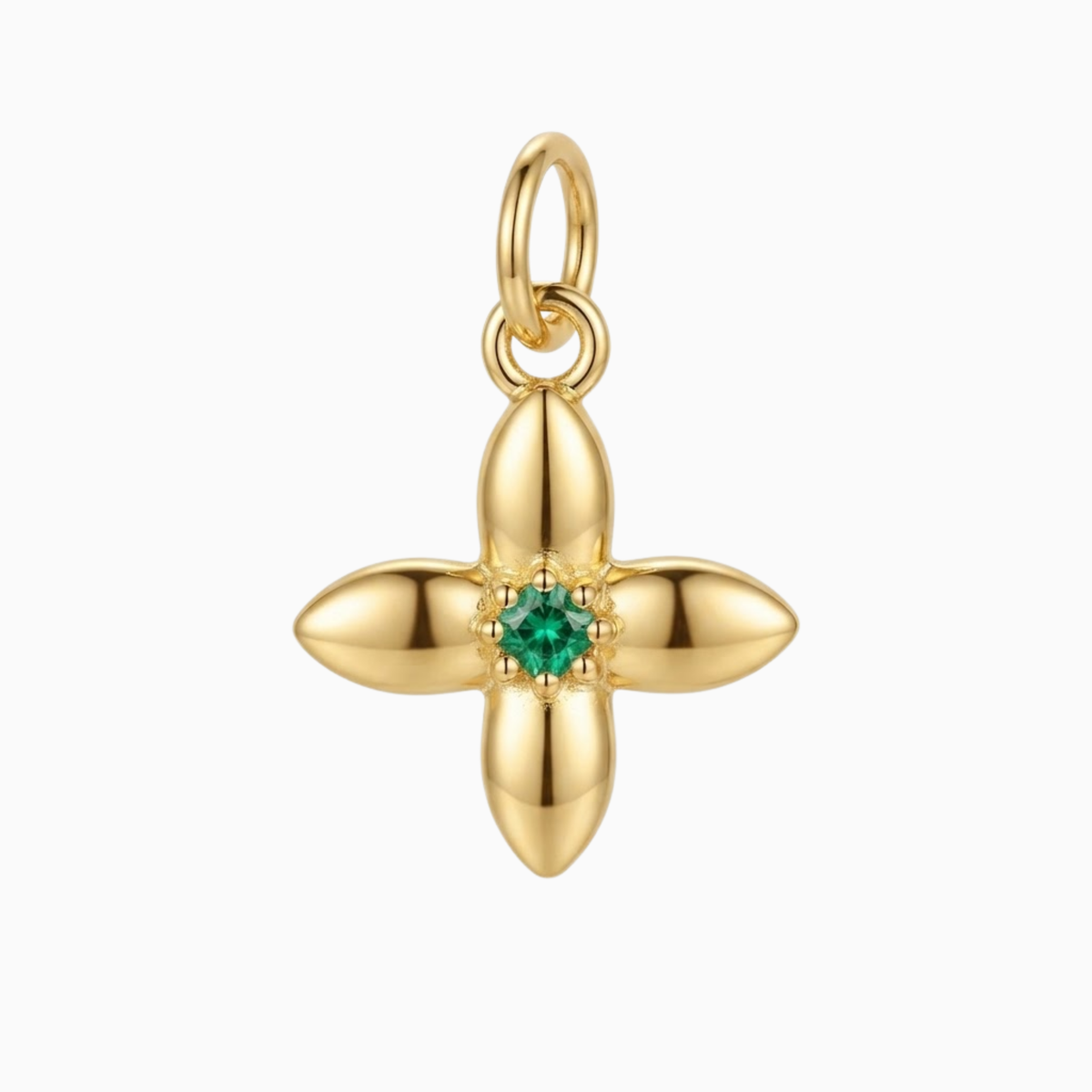 Breloques - Pendentif fleur dorée avec pierre verte au centre