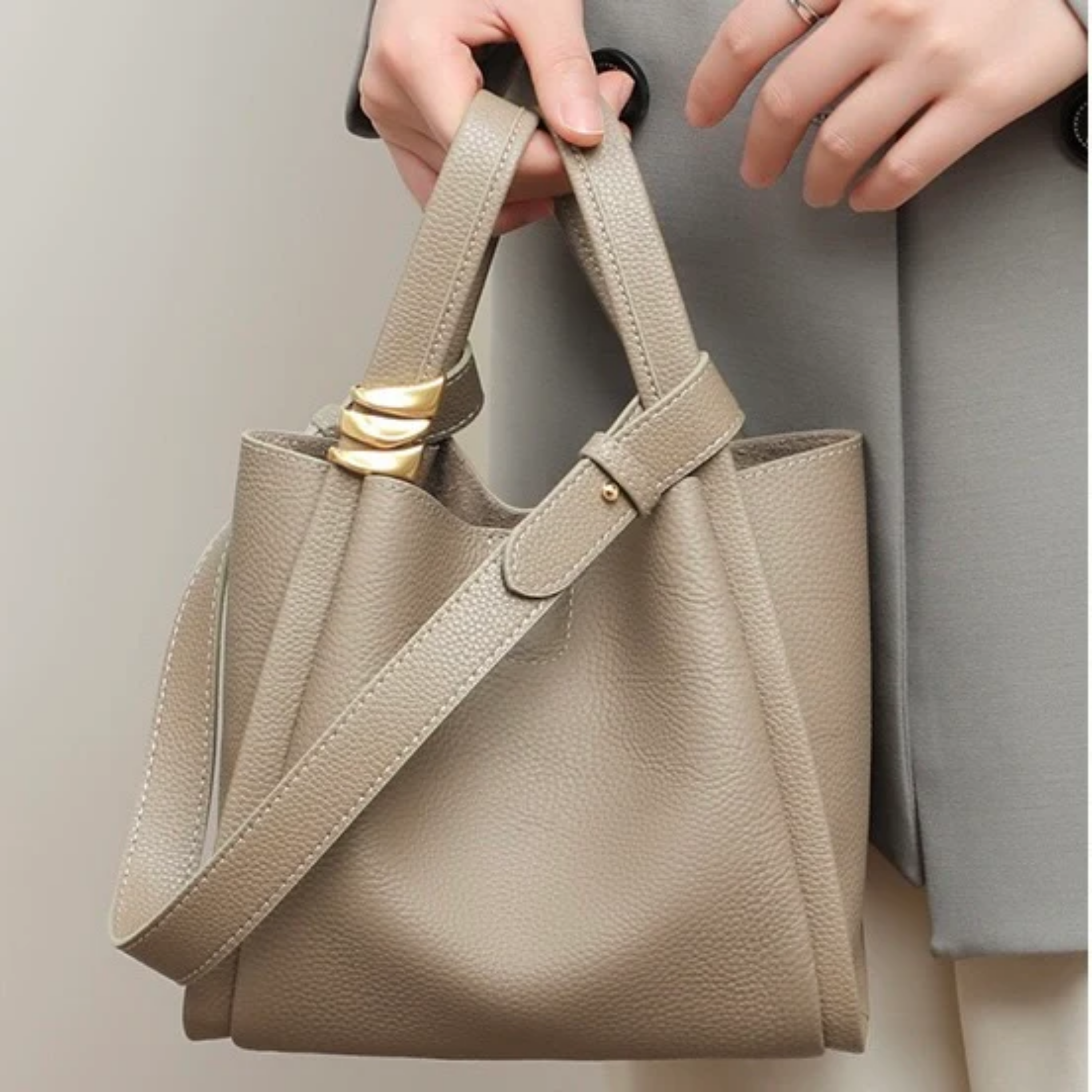 Nyra Genuine Leather Crossbody Bucket Bag