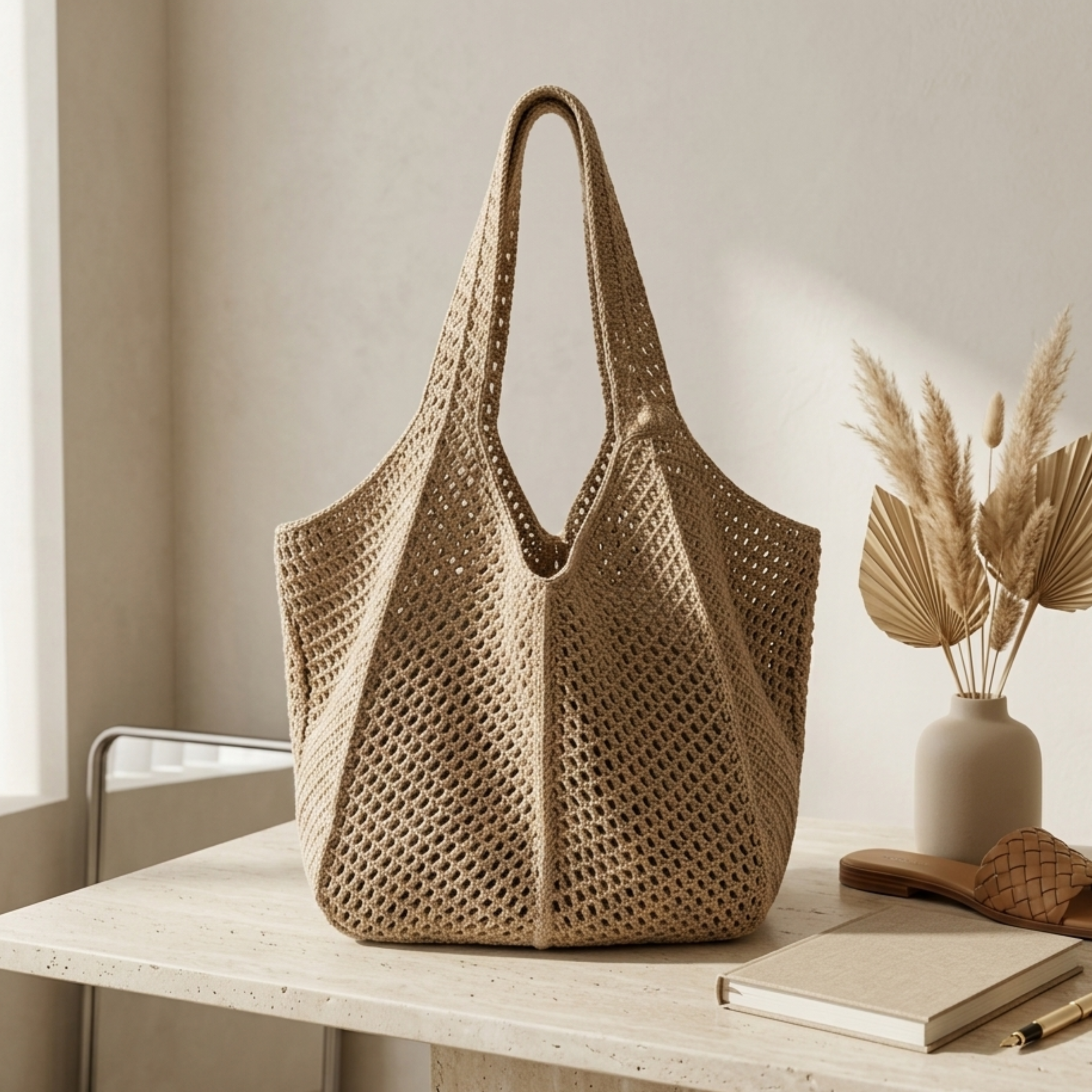 Bare Bloom Hollow-Out Knitted Tote Bag – Sustainable Bag