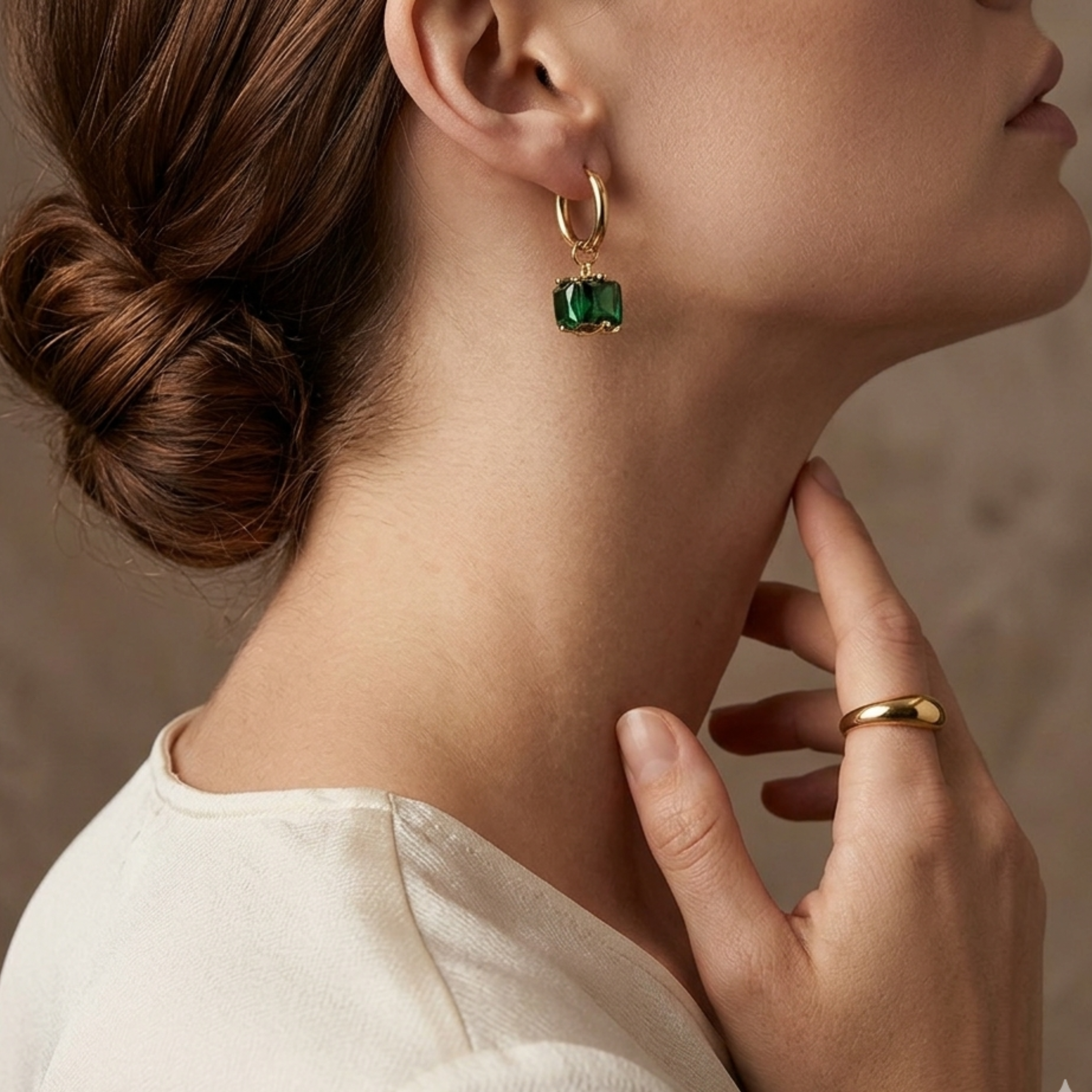 Ovelia Emerald Dangle Hoops