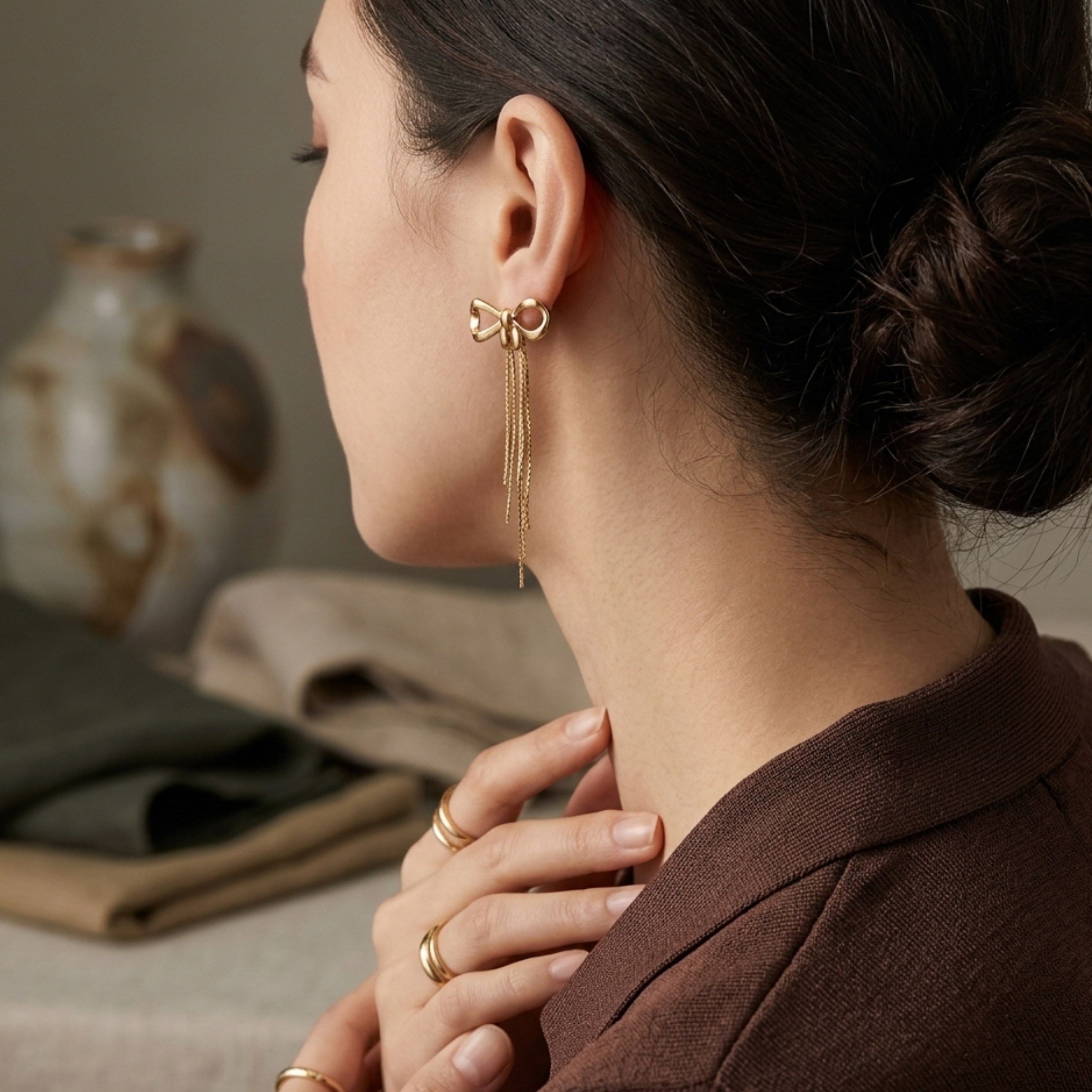 Ruvora Bow & Tassel Charm Earrings