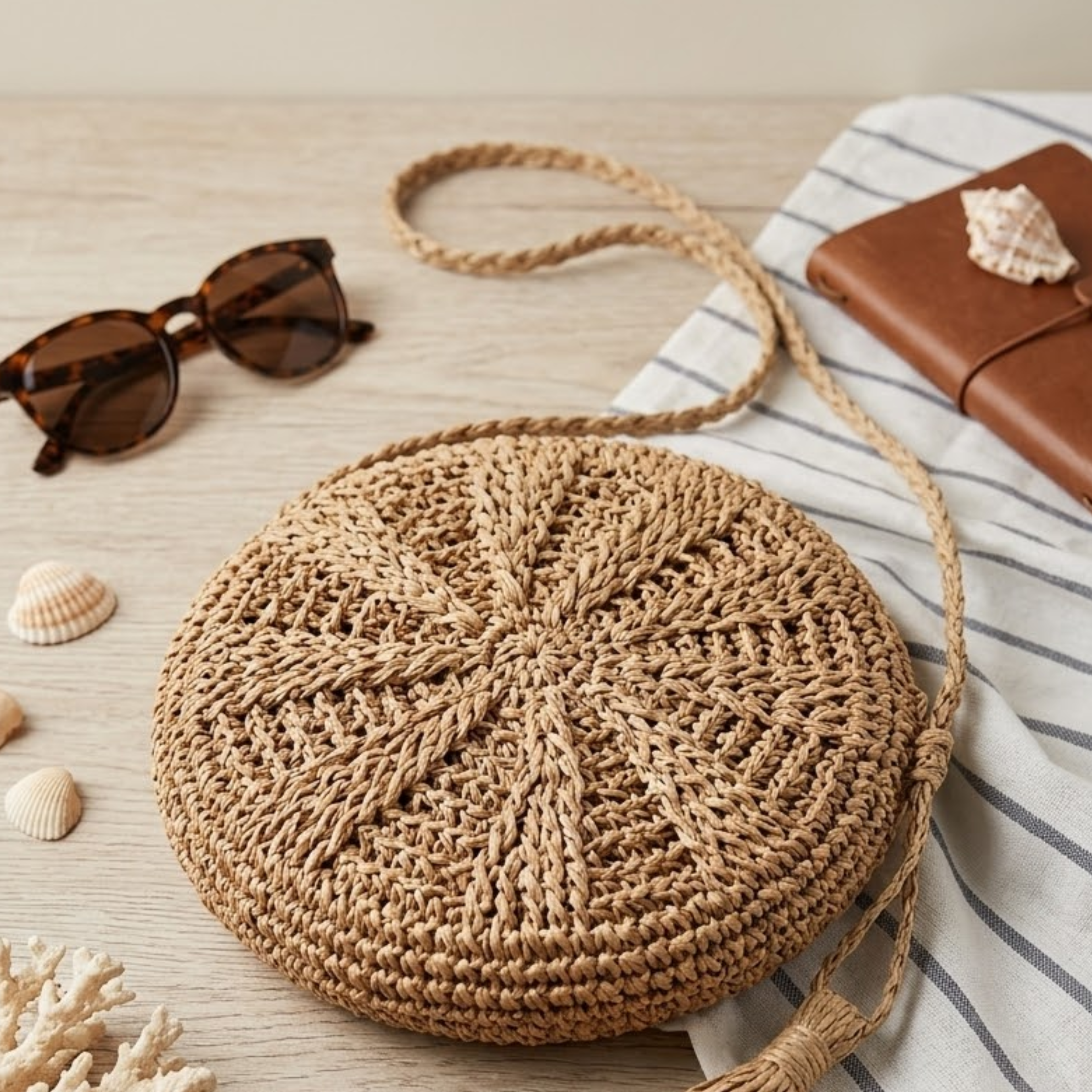 Moon-Shaped Handmade Straw Beach Tote – Sustainable Bag