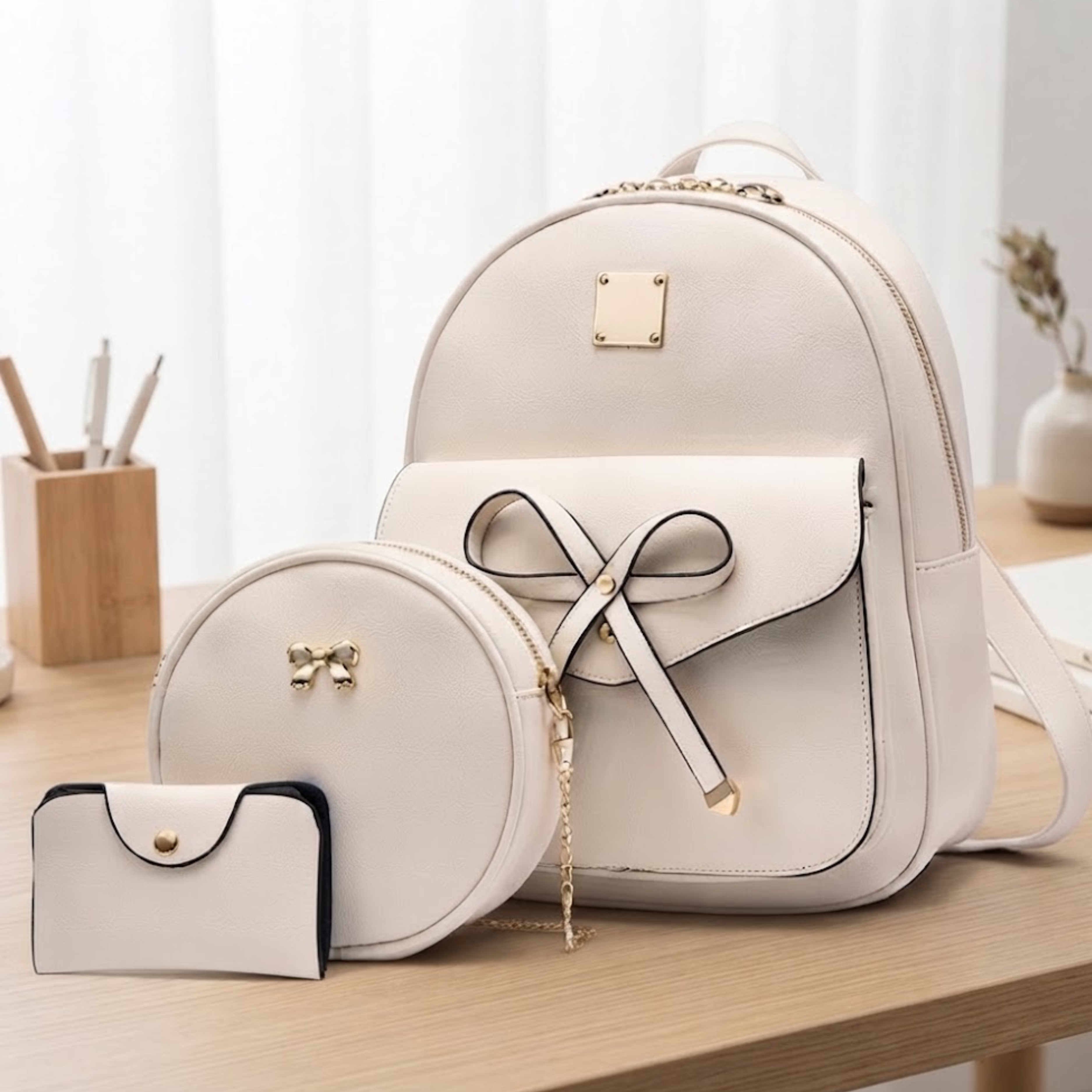 Set Jalene Chic con fiocco, composto da zaino e borsa a mano, 3 pezzi