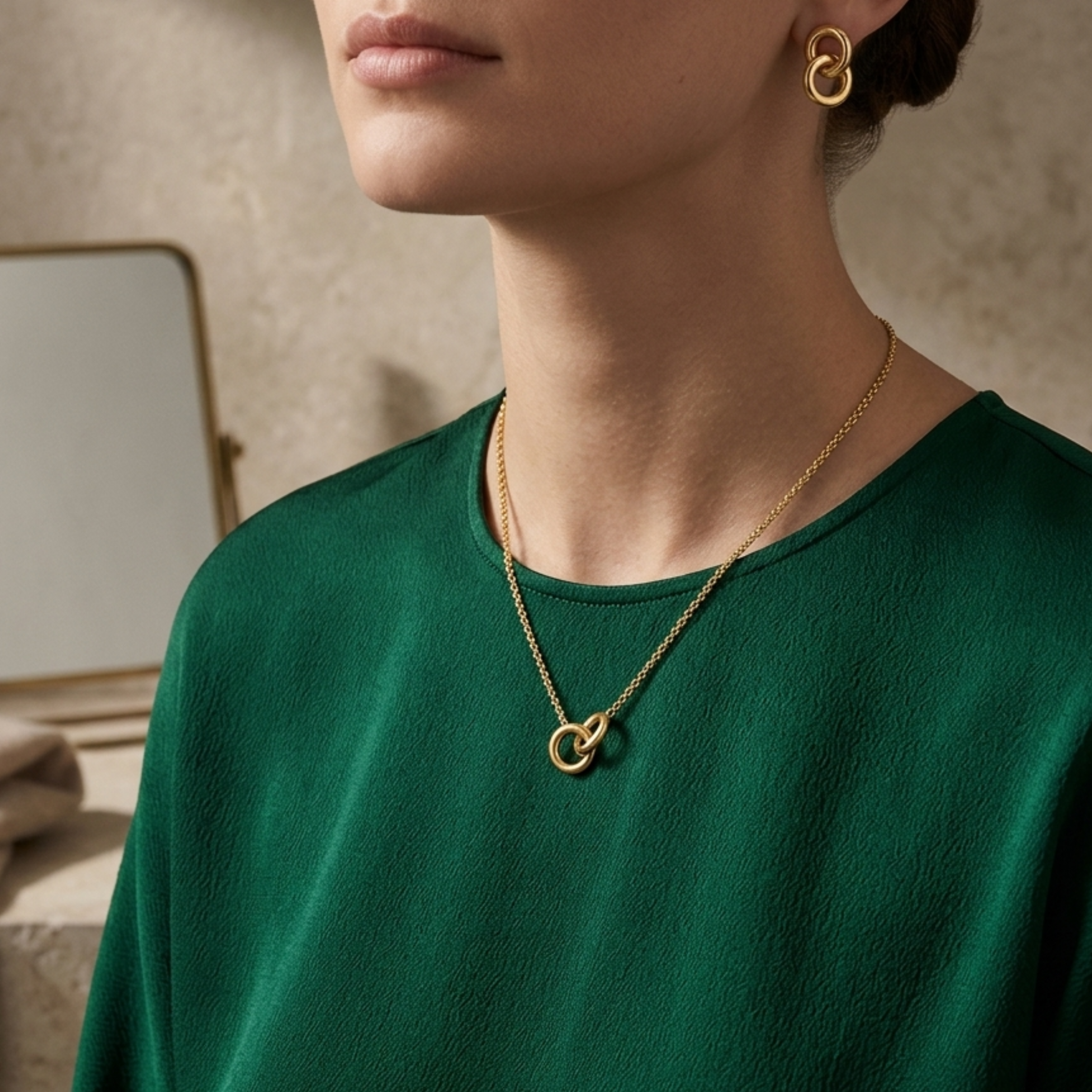 Veloure InterLock Gold Chain Necklace