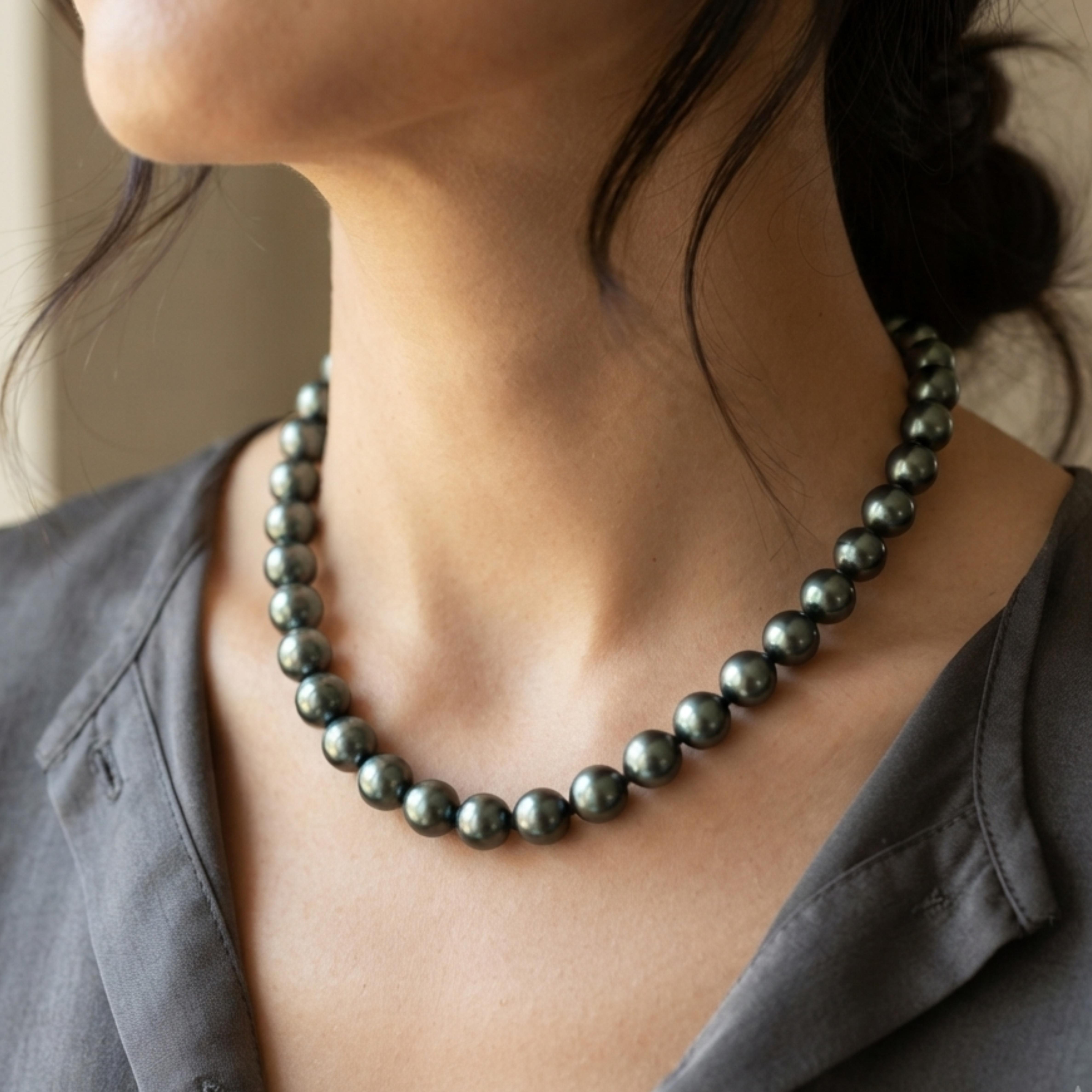Collana di perle con conchiglia Black South Sea di Elaris
