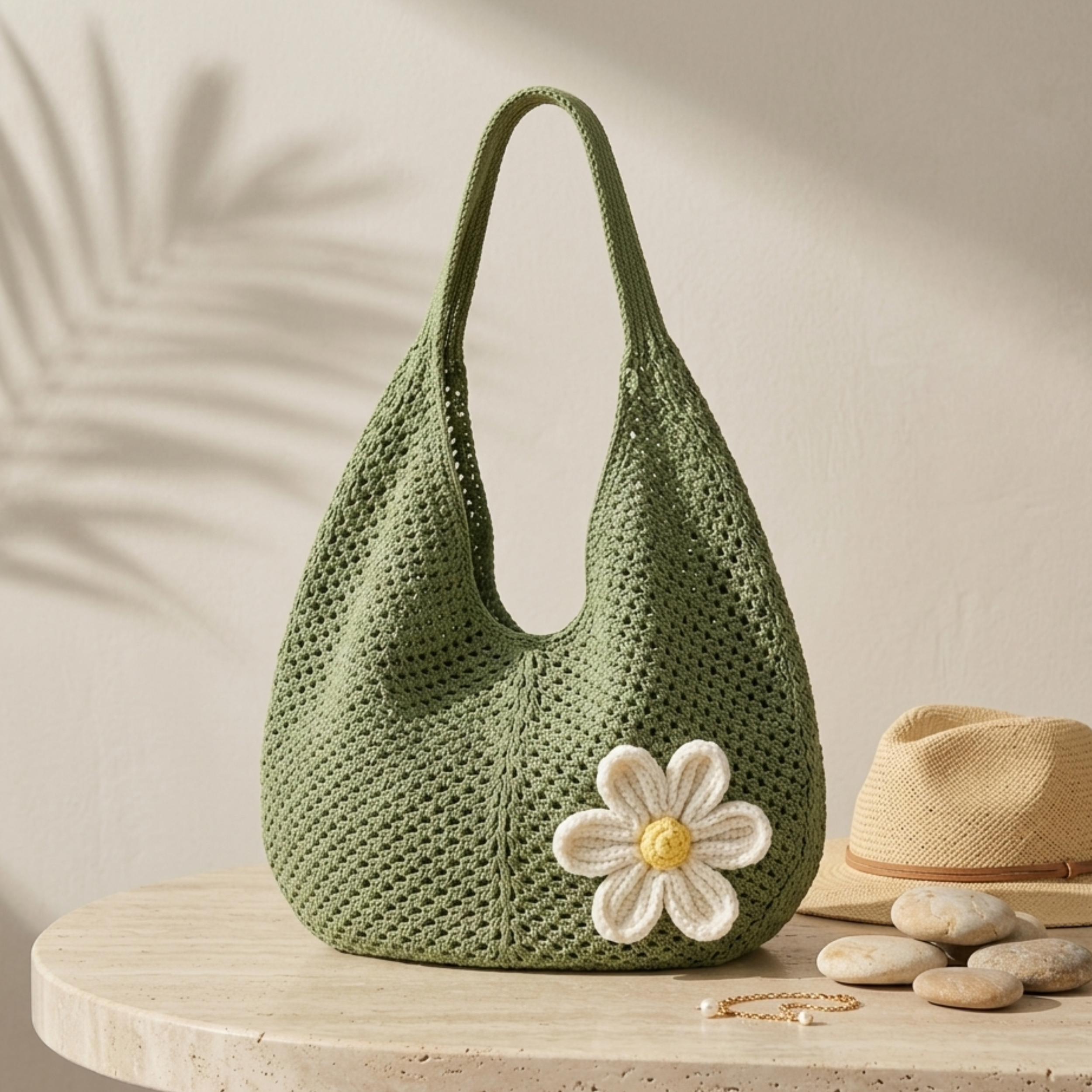 Lone Petal Hollow-Out Knitted Tote Bag – Sustainable Bag