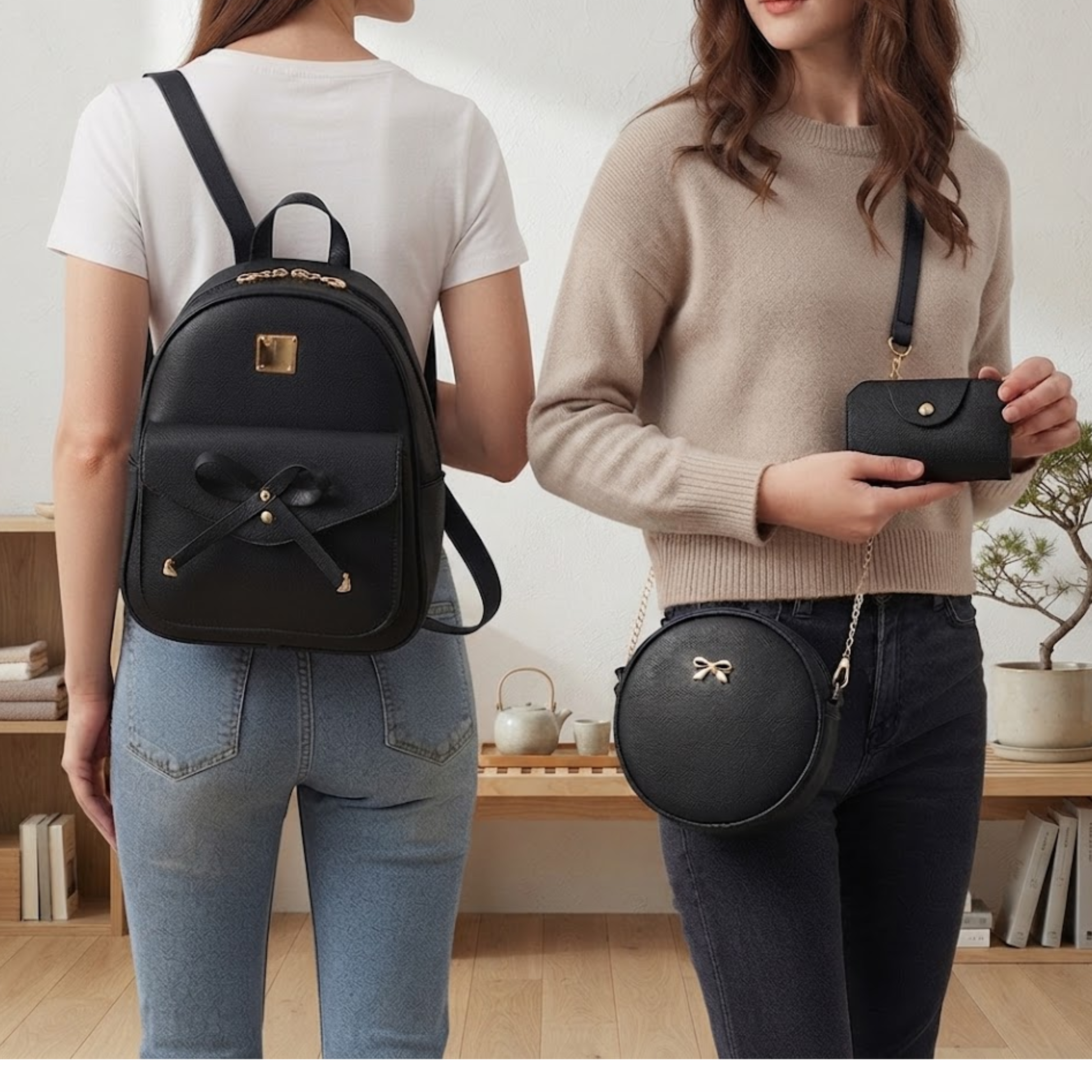 Set Jalene Chic con fiocco, composto da zaino e borsa a mano, 3 pezzi