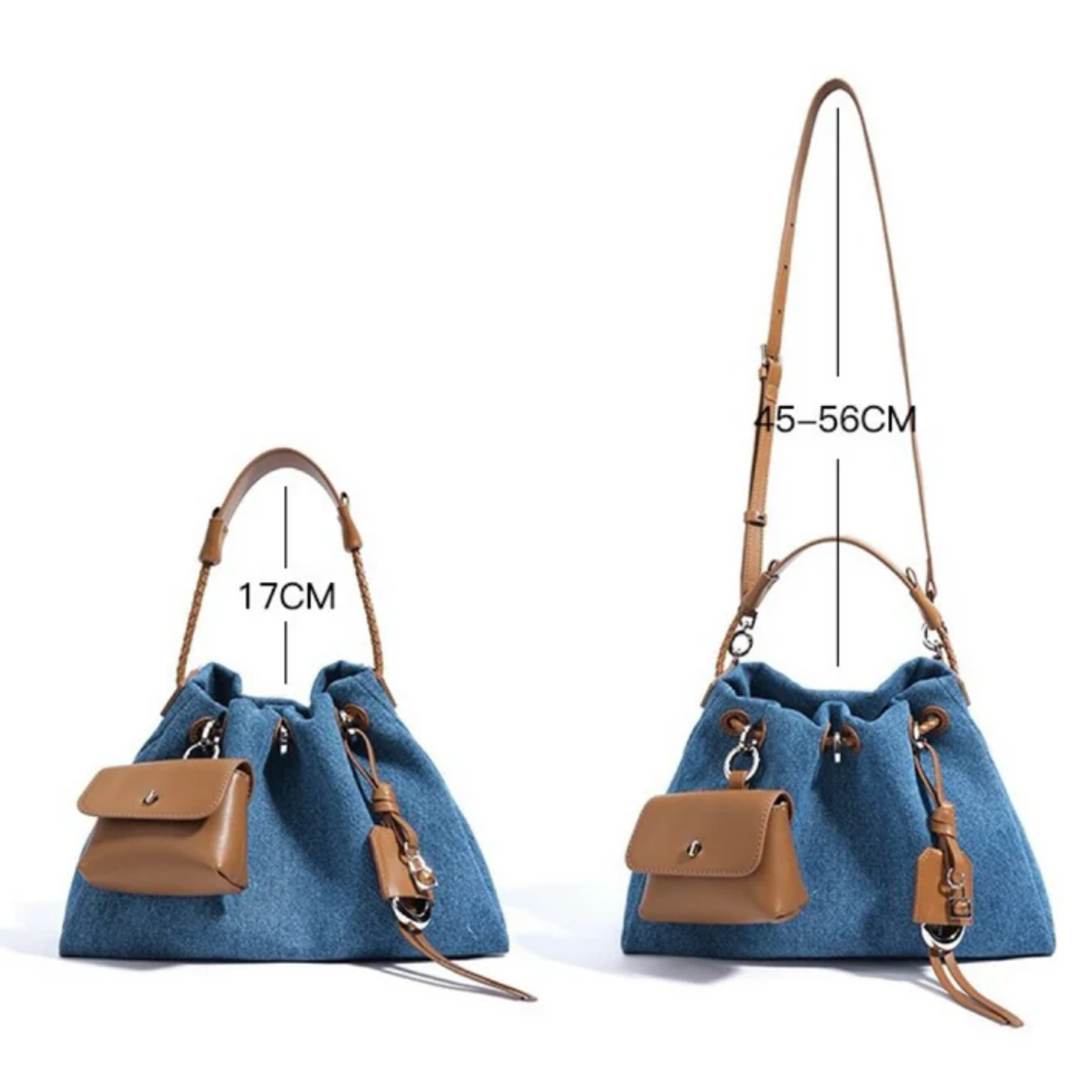 Noirelle Genuine Leather Denim Patchwork Hobo Bag