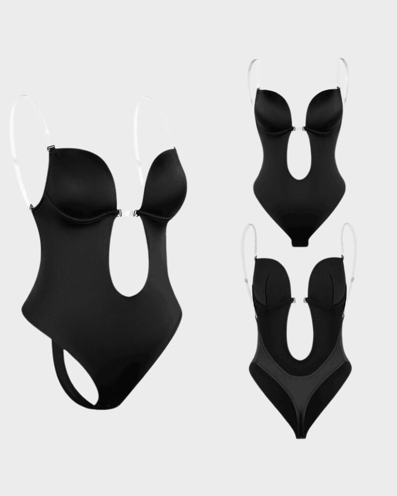 Elegant Allure Strapless U-Plunge Thong Bodysuit