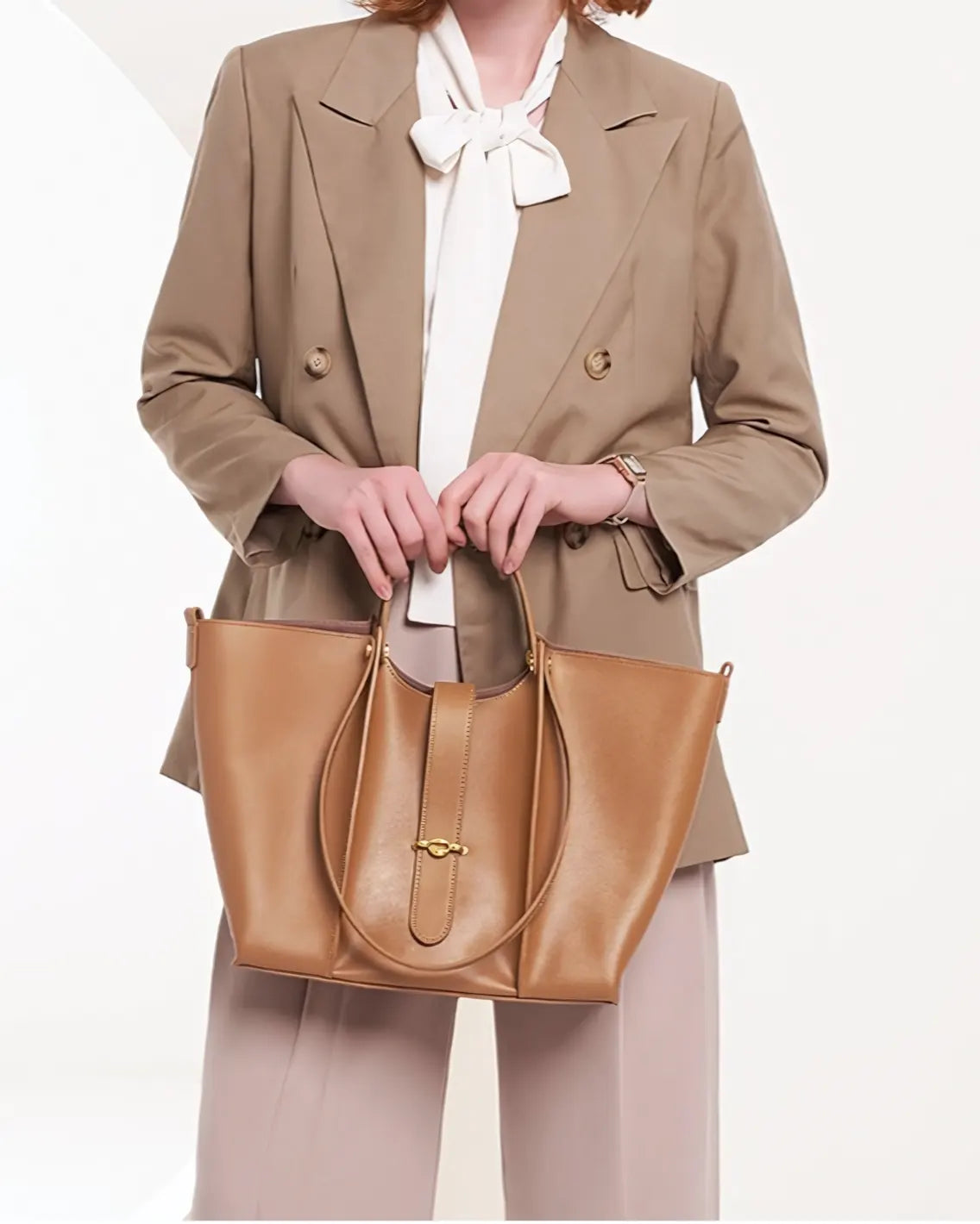 Elegant Versatility Leather Bucket Tote