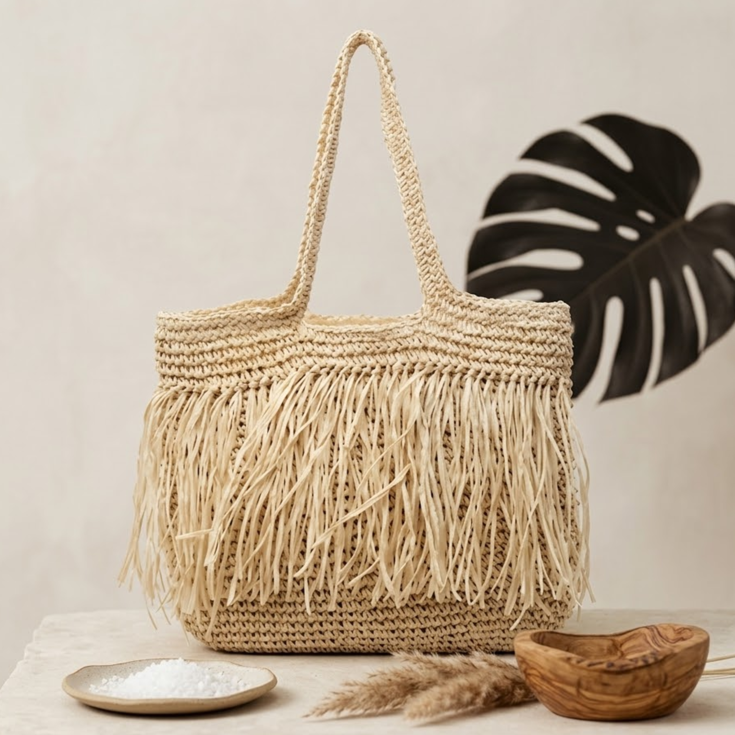Handwoven Raffia Straw Shoulder Tote Bag – Sustainable Bag