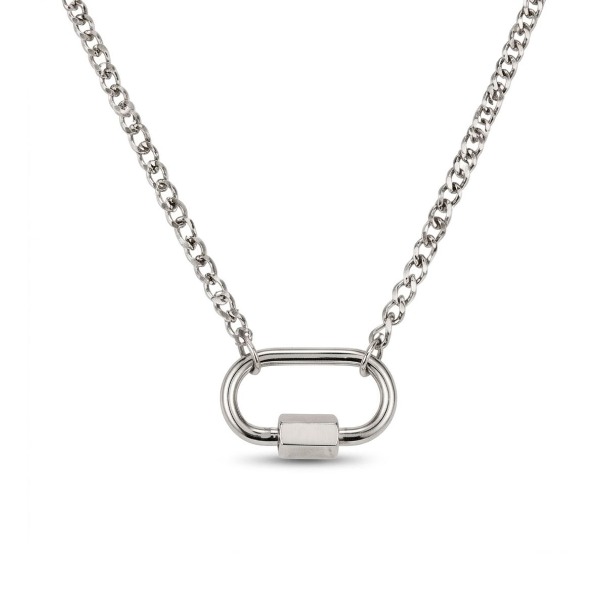 Chains - Silver Oval Clasp Chain Necklace