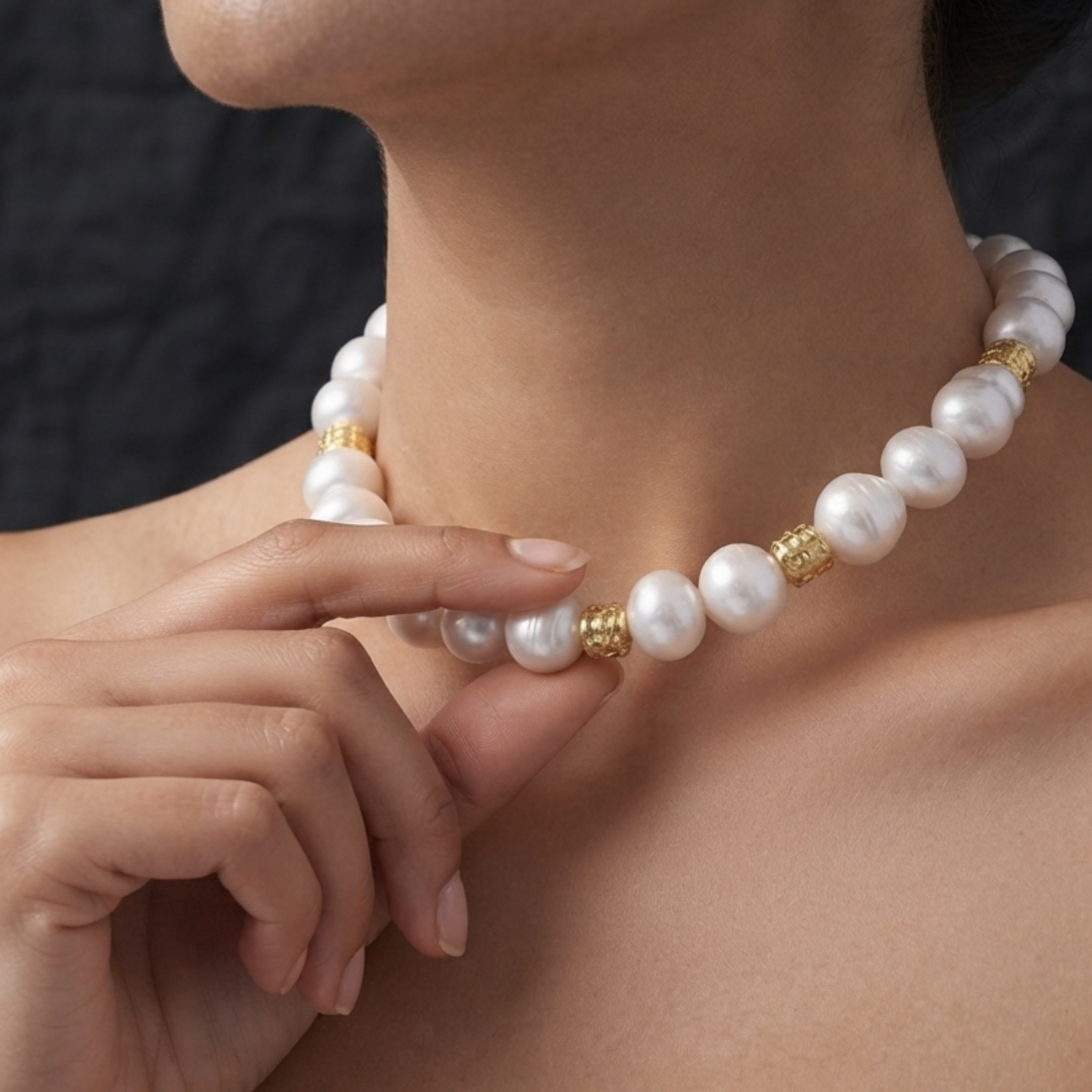 Roséline Golden Bead Pearl Necklace