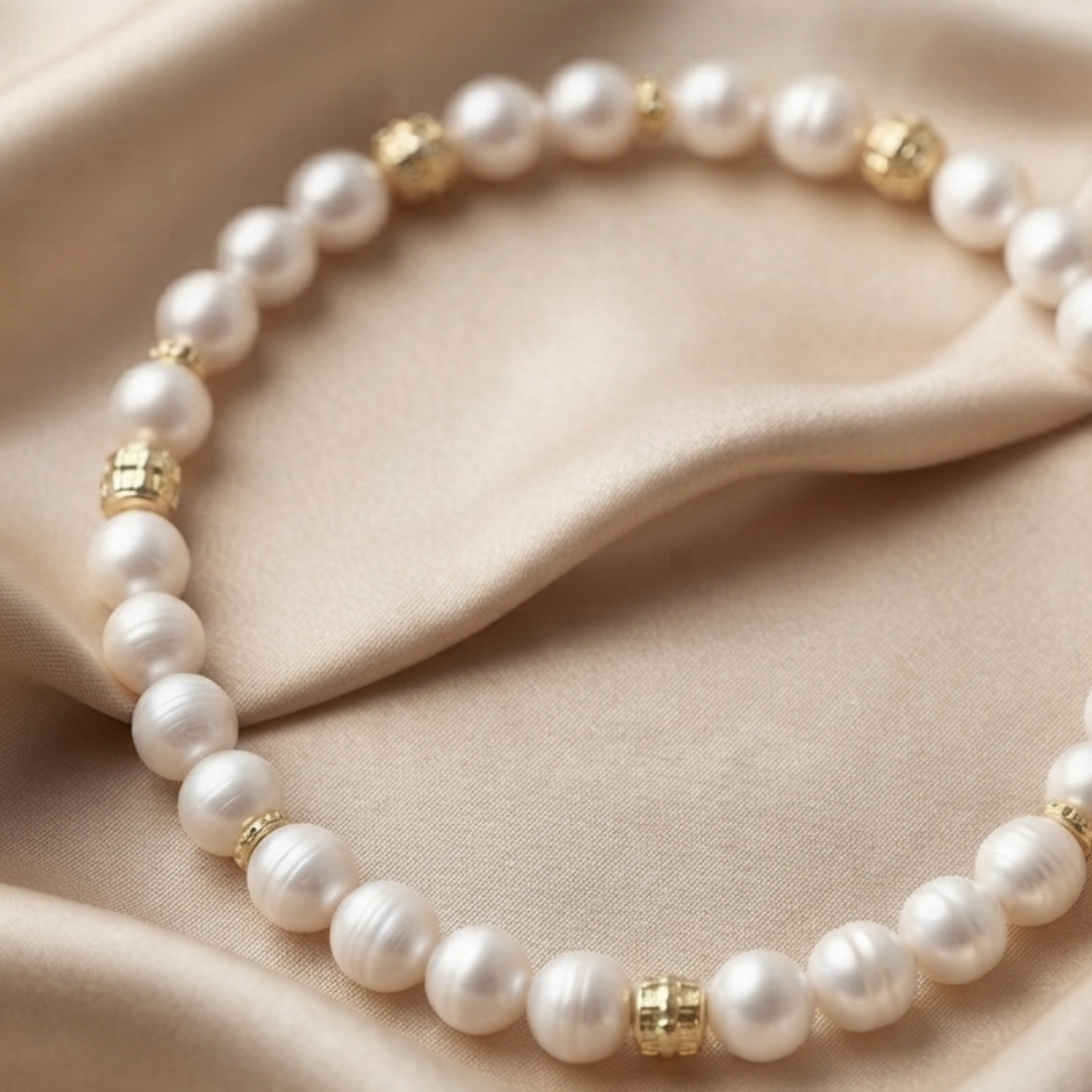 Roséline Golden Bead Pearl Necklace
