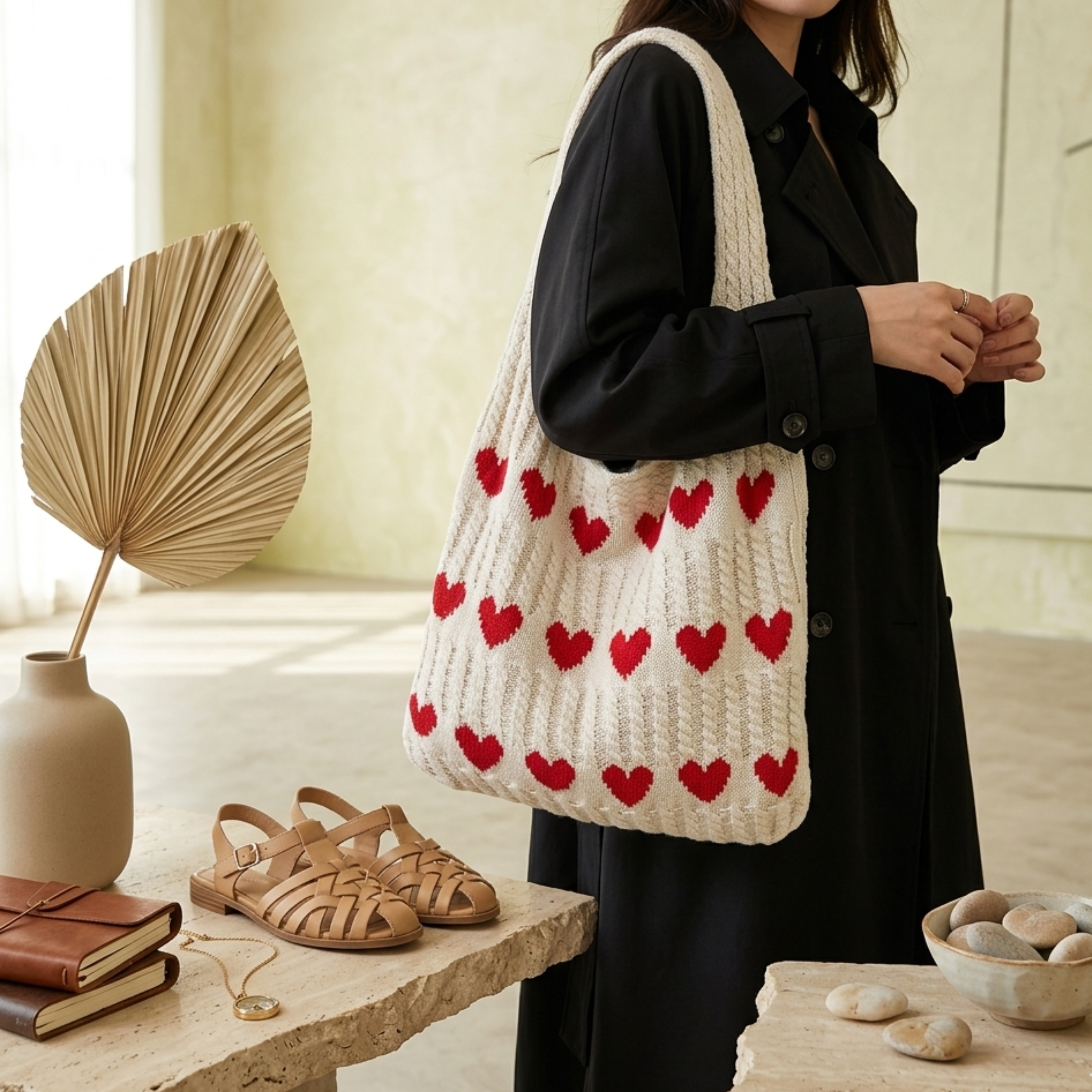 Cupid’s Touch Hollow-Out Knitted Tote Bag – Sustainable Bag