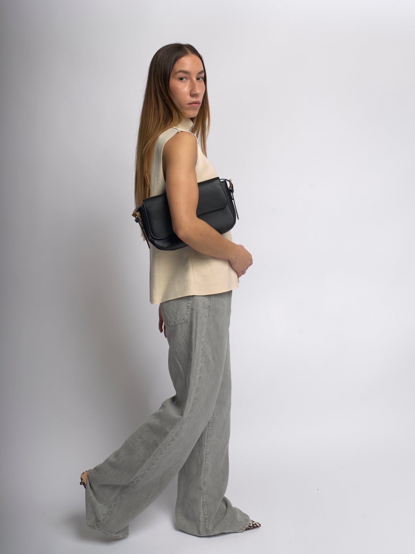 Saraya Crescent Vegan Leather Shoulder Bag