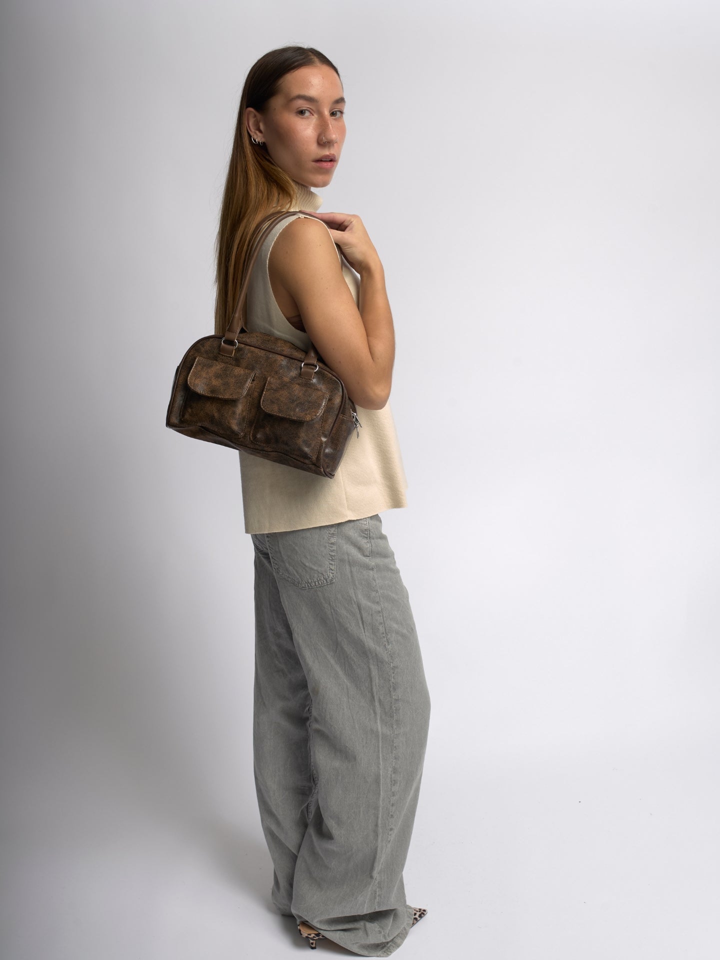 Urban Sleek Distressed Leather Shoulder Bag