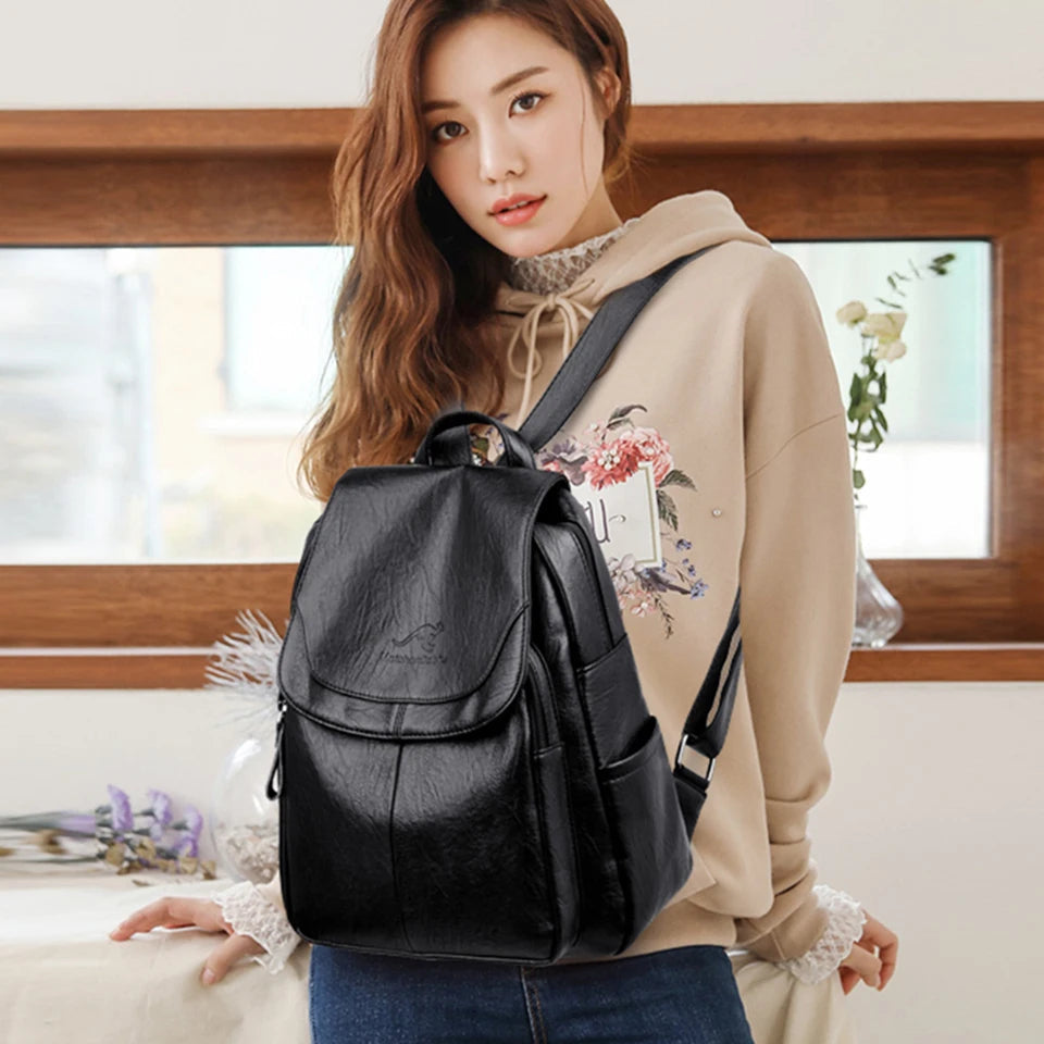 AriaGuard Mini Anti-Theft Leather Backpack