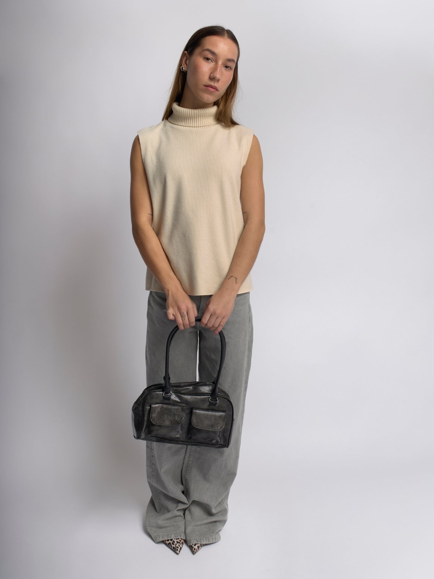 Urban Sleek Distressed Leather Shoulder Bag