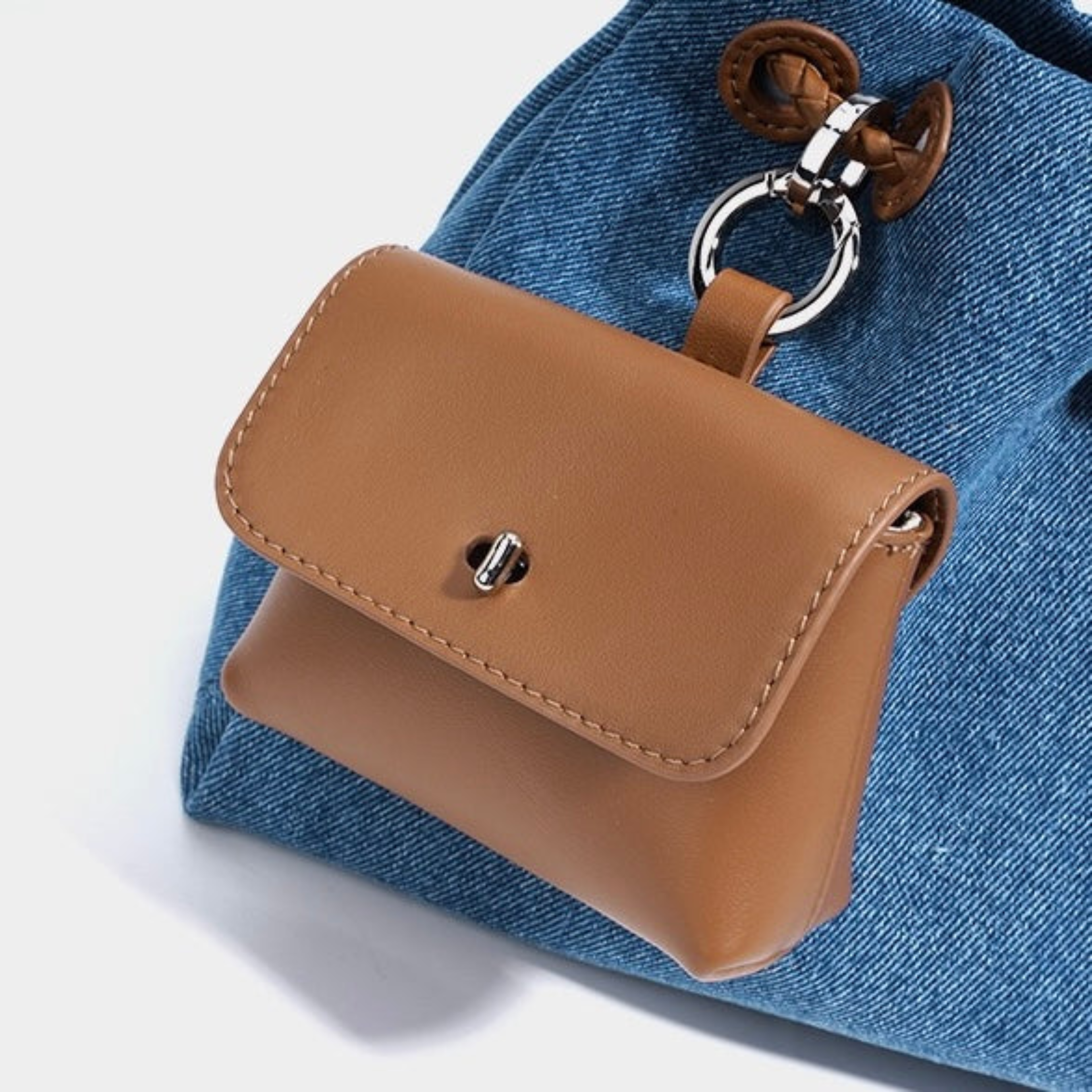 Noirelle Genuine Leather Denim Patchwork Hobo Bag