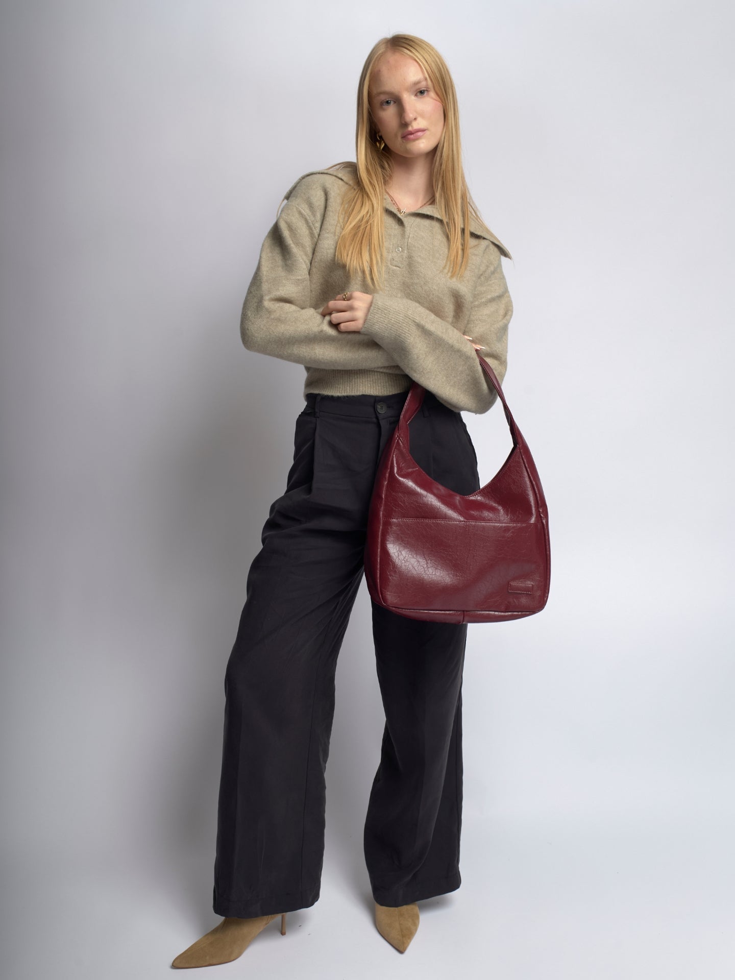 Chic Crescent Vegan Leather Shoulder Bag