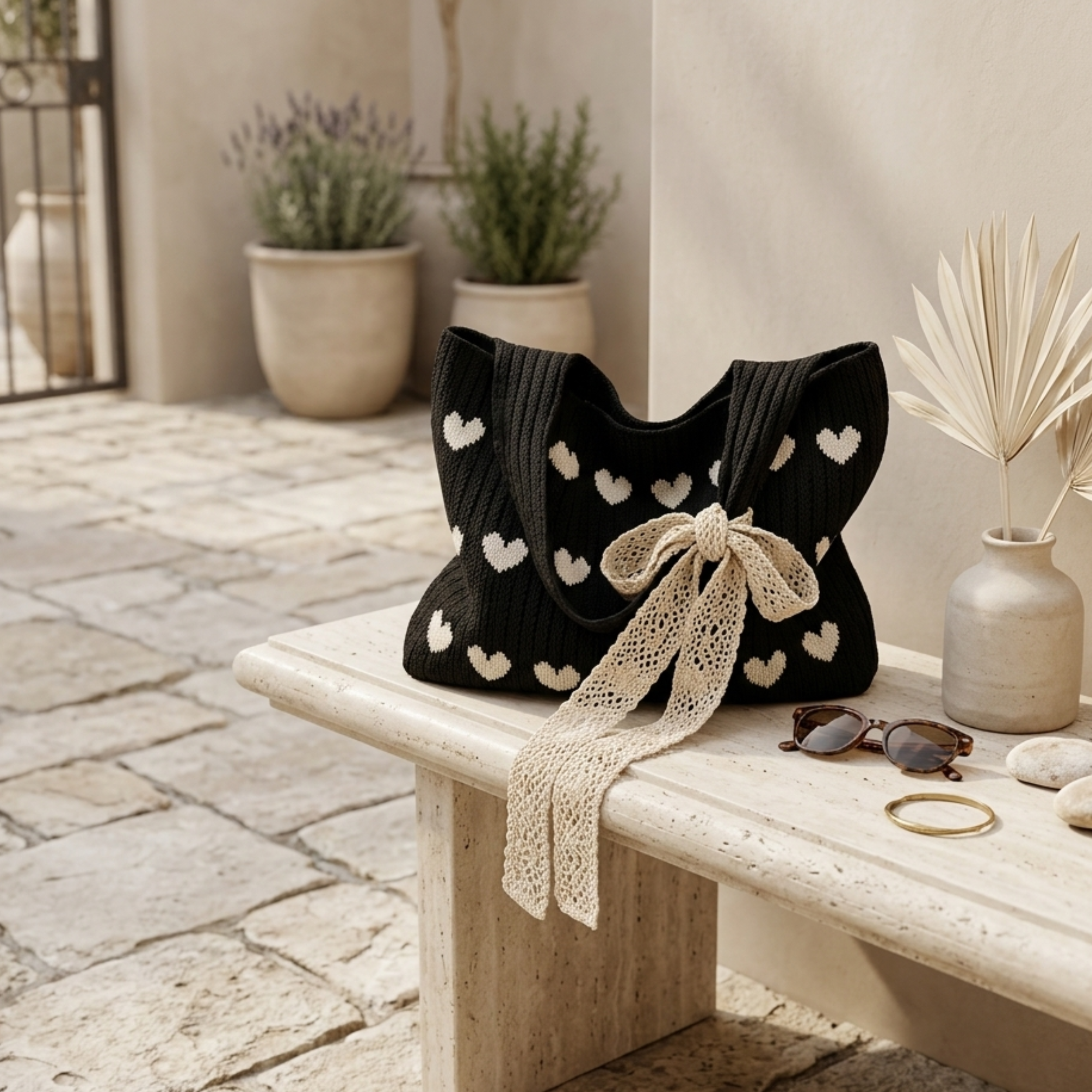 Cupid’s Touch Hollow-Out Knitted Tote Bag – Sustainable Bag