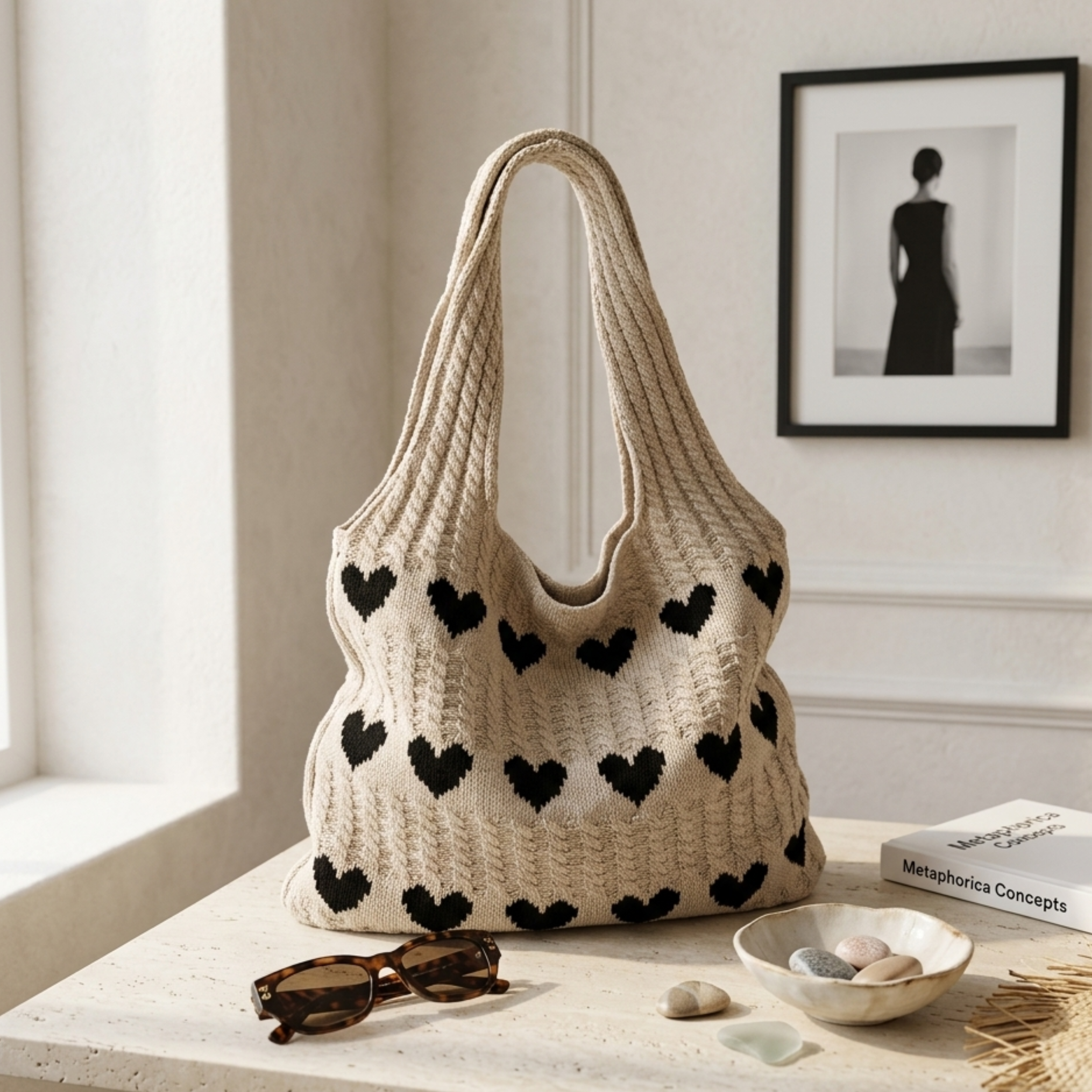 Cupid’s Touch Hollow-Out Knitted Tote Bag – Sustainable Bag