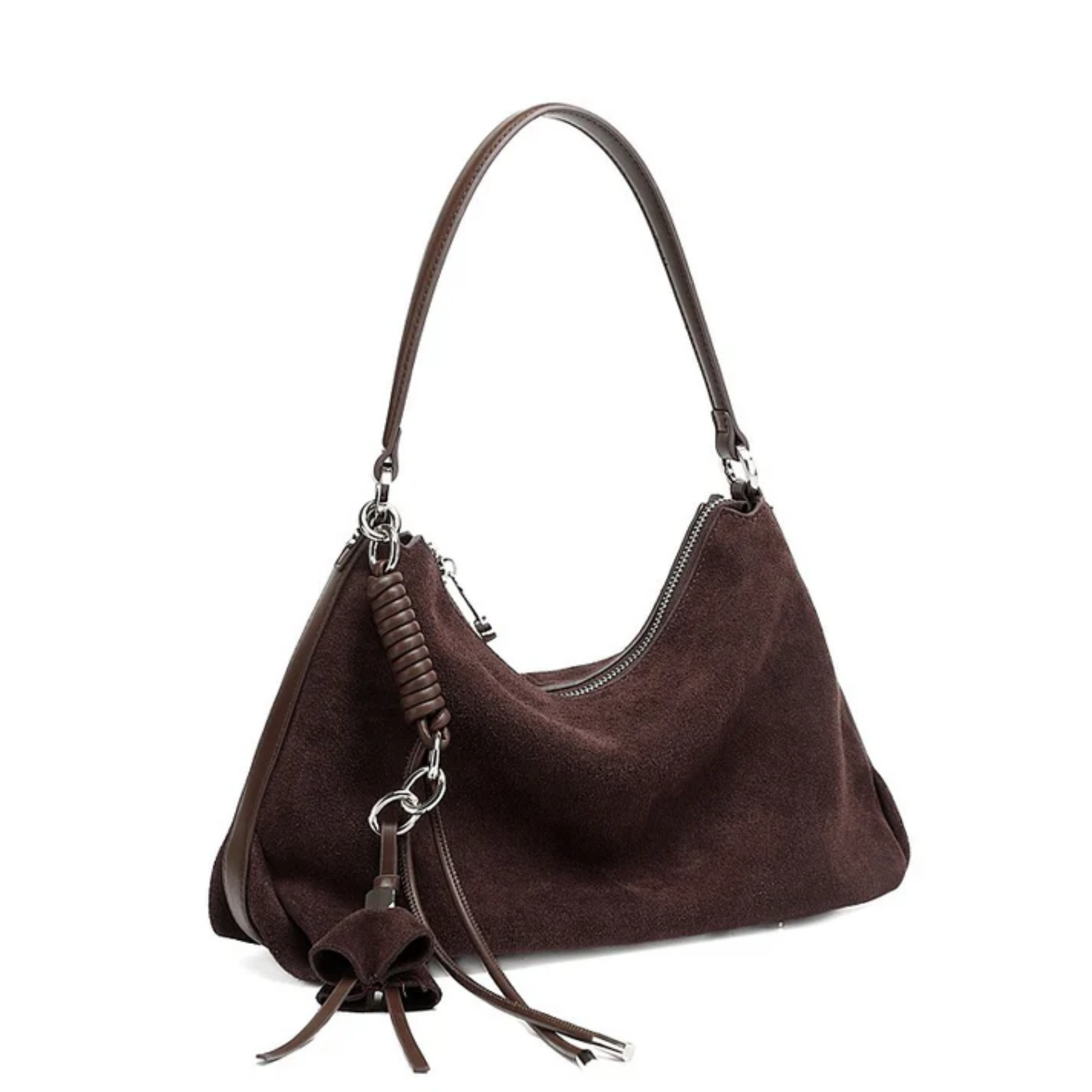 Luxéa Genuine Leather Hobo Bag with Braided Detail & Tassel Accent
