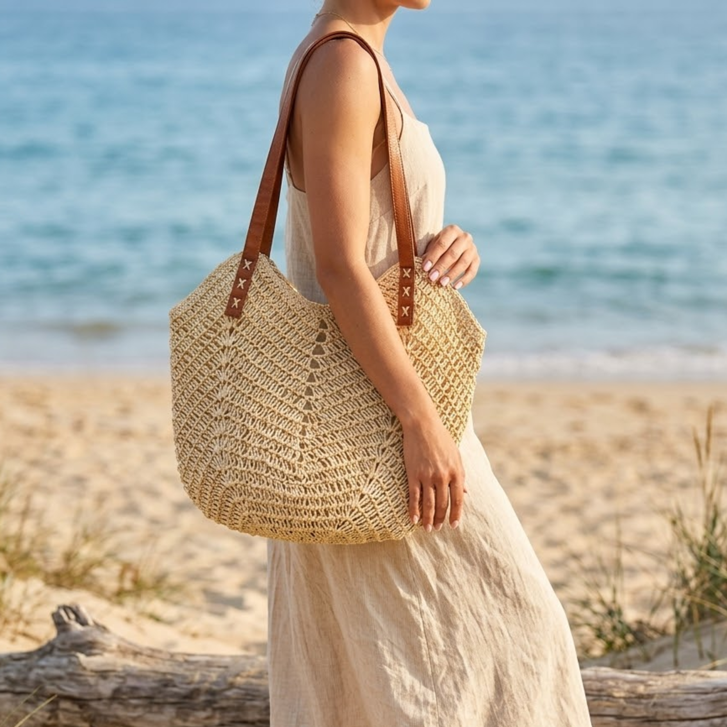 Coastal Classic Handwoven Raffia Coastal Beach Tote Shoulder Bag – Sustainable Bag
