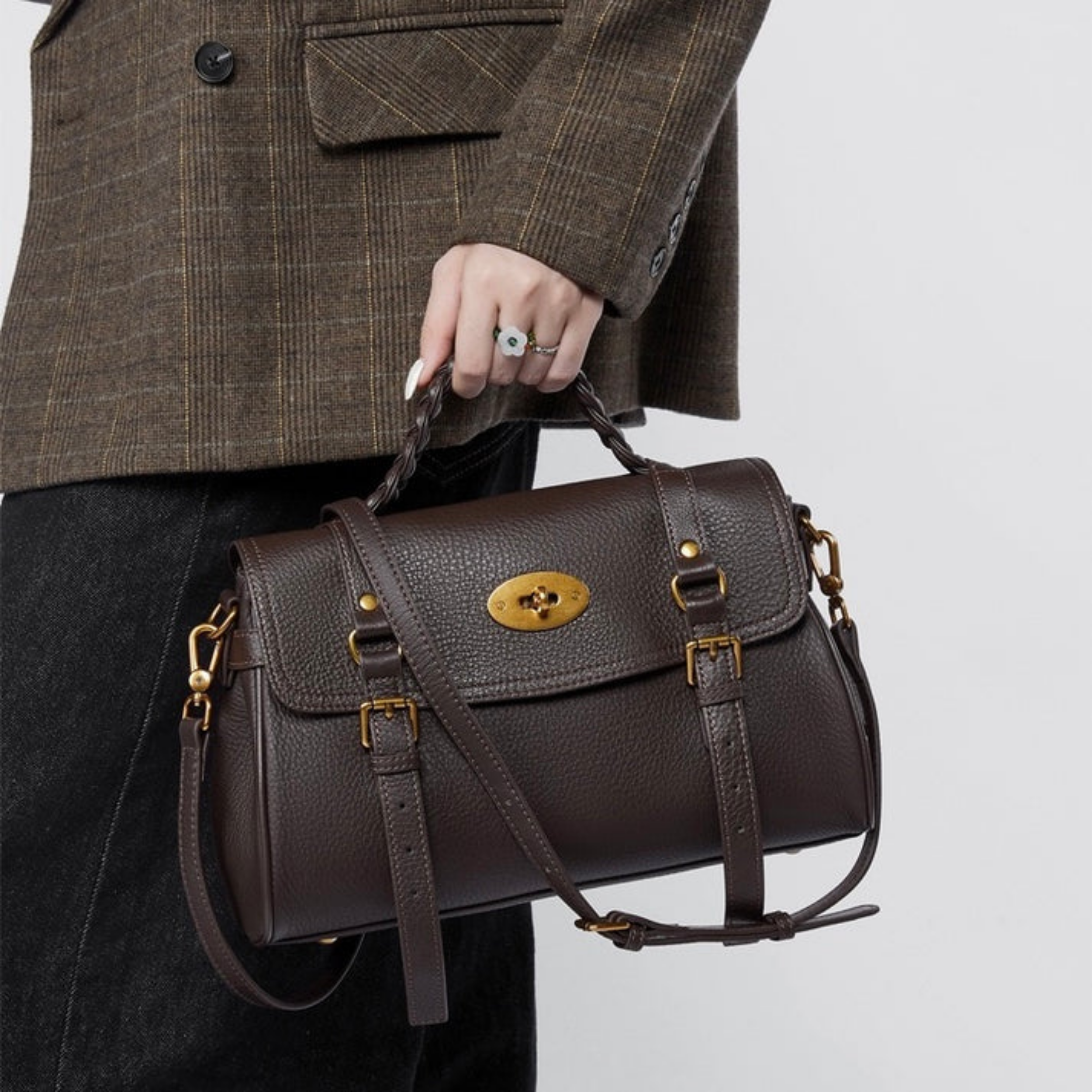 Solévia Geniune Leather Satchel with Braided Handle
