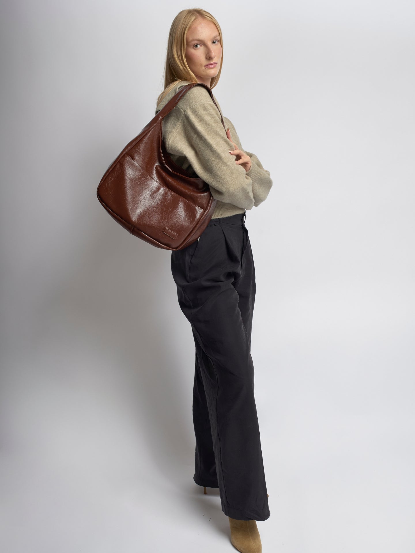 Chic Crescent Vegan Leather Shoulder Bag