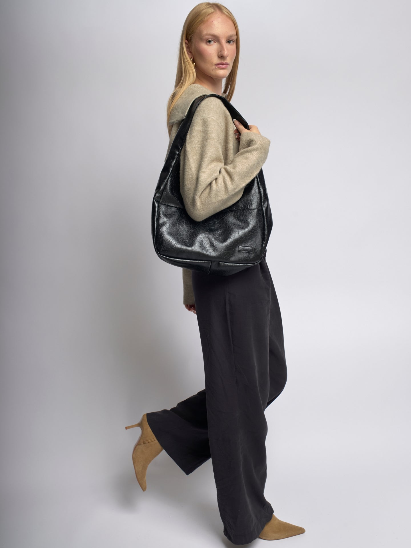 Chic Crescent Vegan Leather Shoulder Bag
